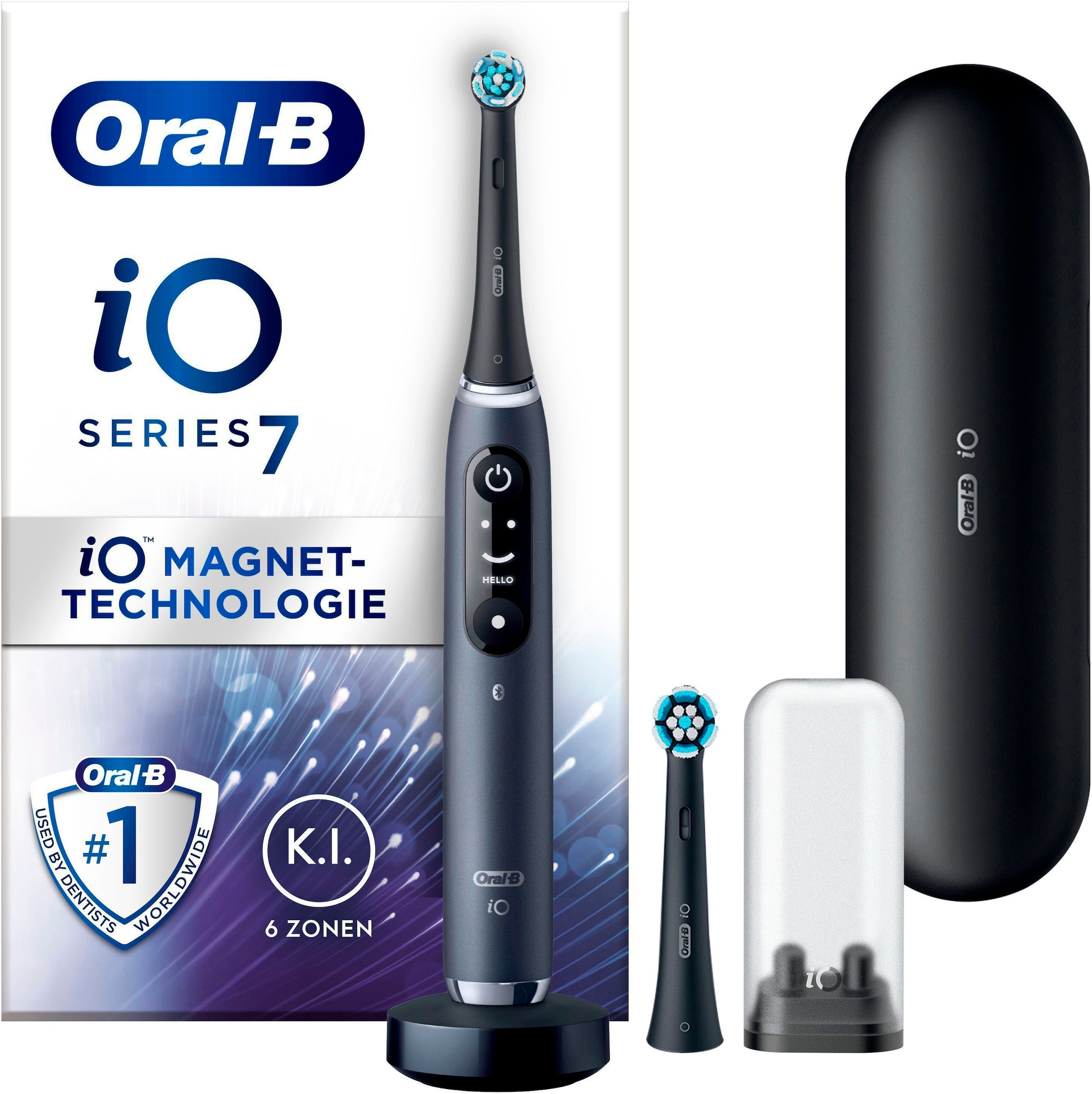 Oral-B Elektrische Zahnbürste »iO 7«, 2 St. Aufsteckbürsten, mit Magnet-Technologie, Display, 5 Putzmodi, Reiseetui