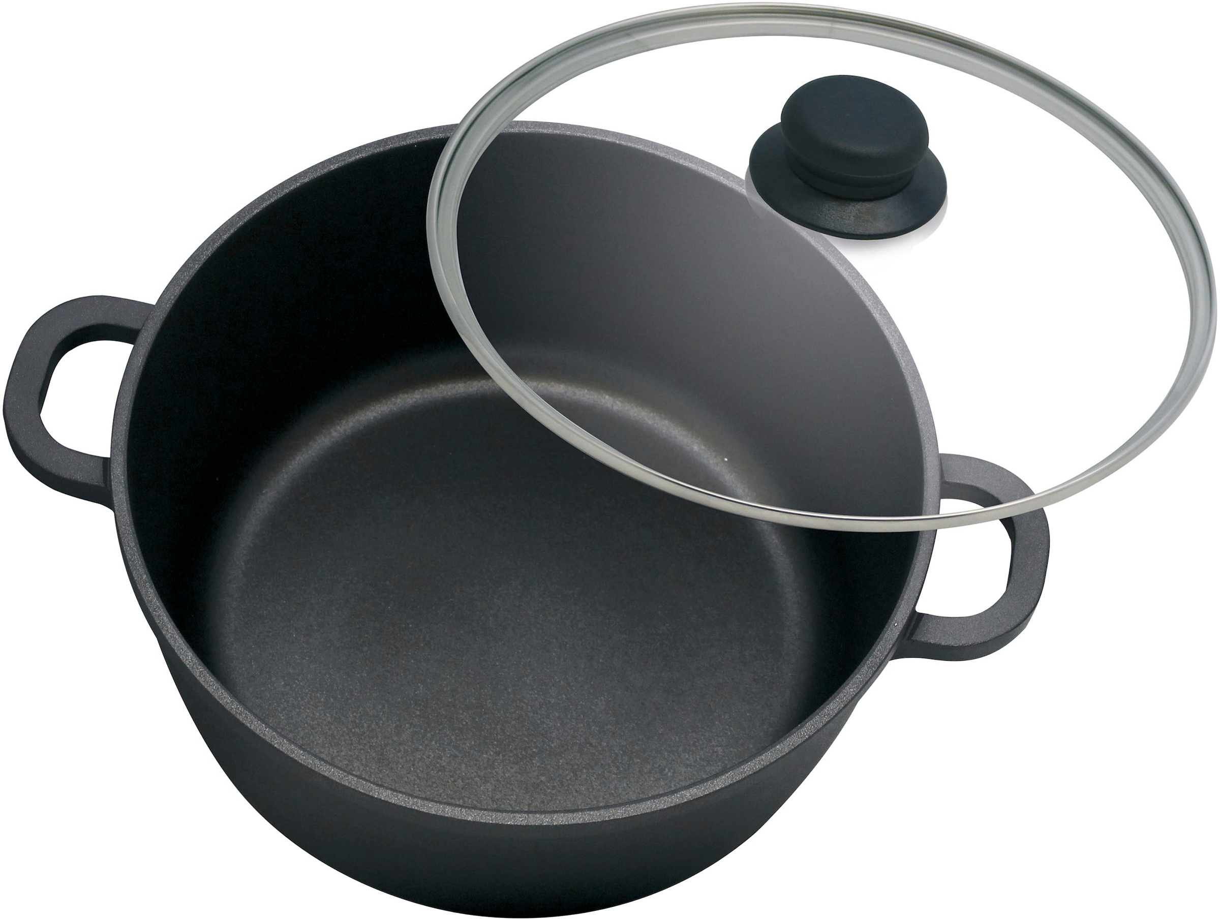 Elo Basic Topf-Set »Black Cast«, Aluminiumguss, (Set, 7 tlg., 3 Töpfe mit Deckel, 1 Stielkasserolle), mit hochwertiger Antihaftversiegelung, Induktion