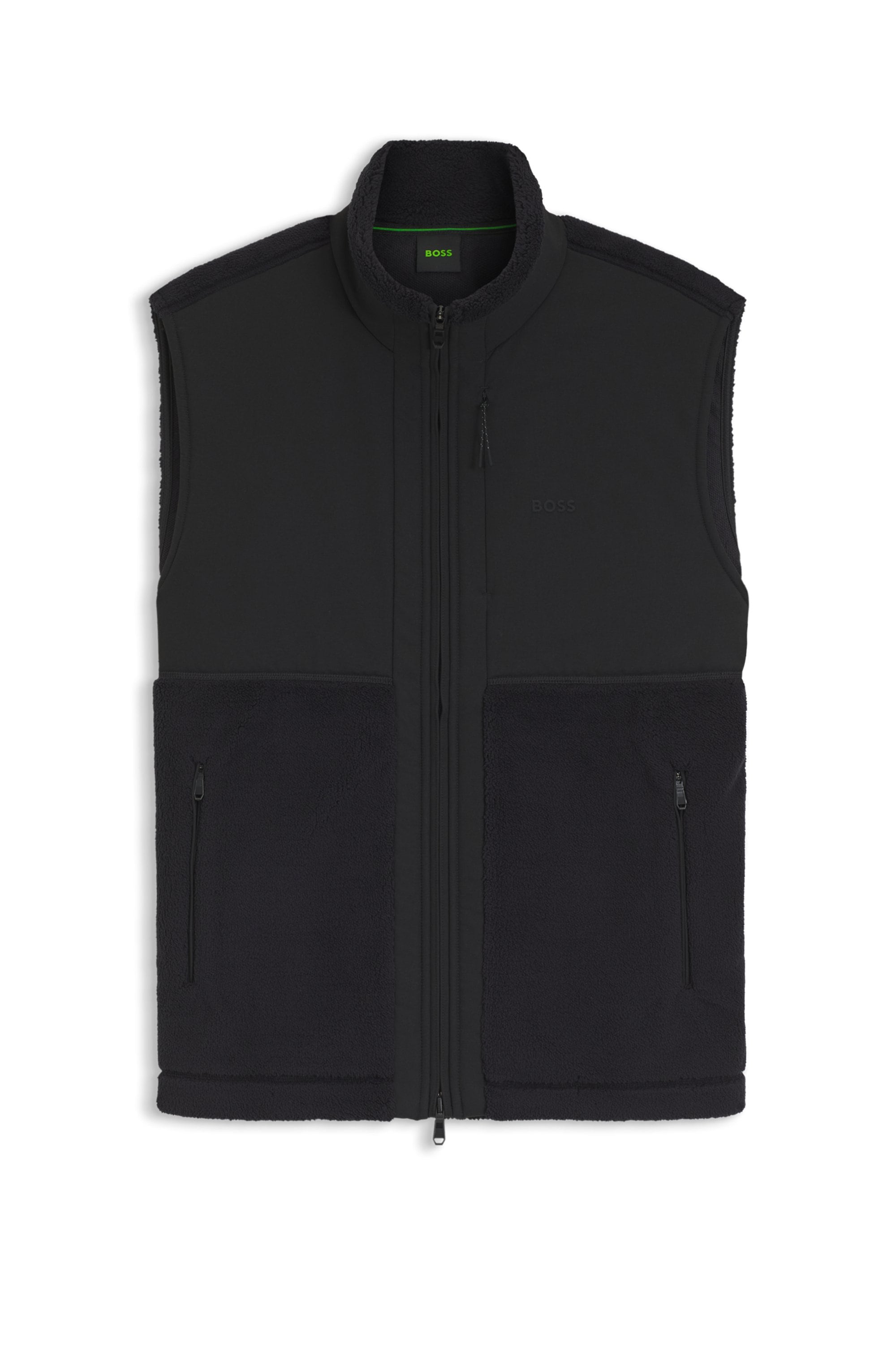 BOSS GREEN Fleeceweste »SW Sveedy« Teddyfleece mit gewebten Kontrastdetails, Relaxed Fit, gesticktes Logo