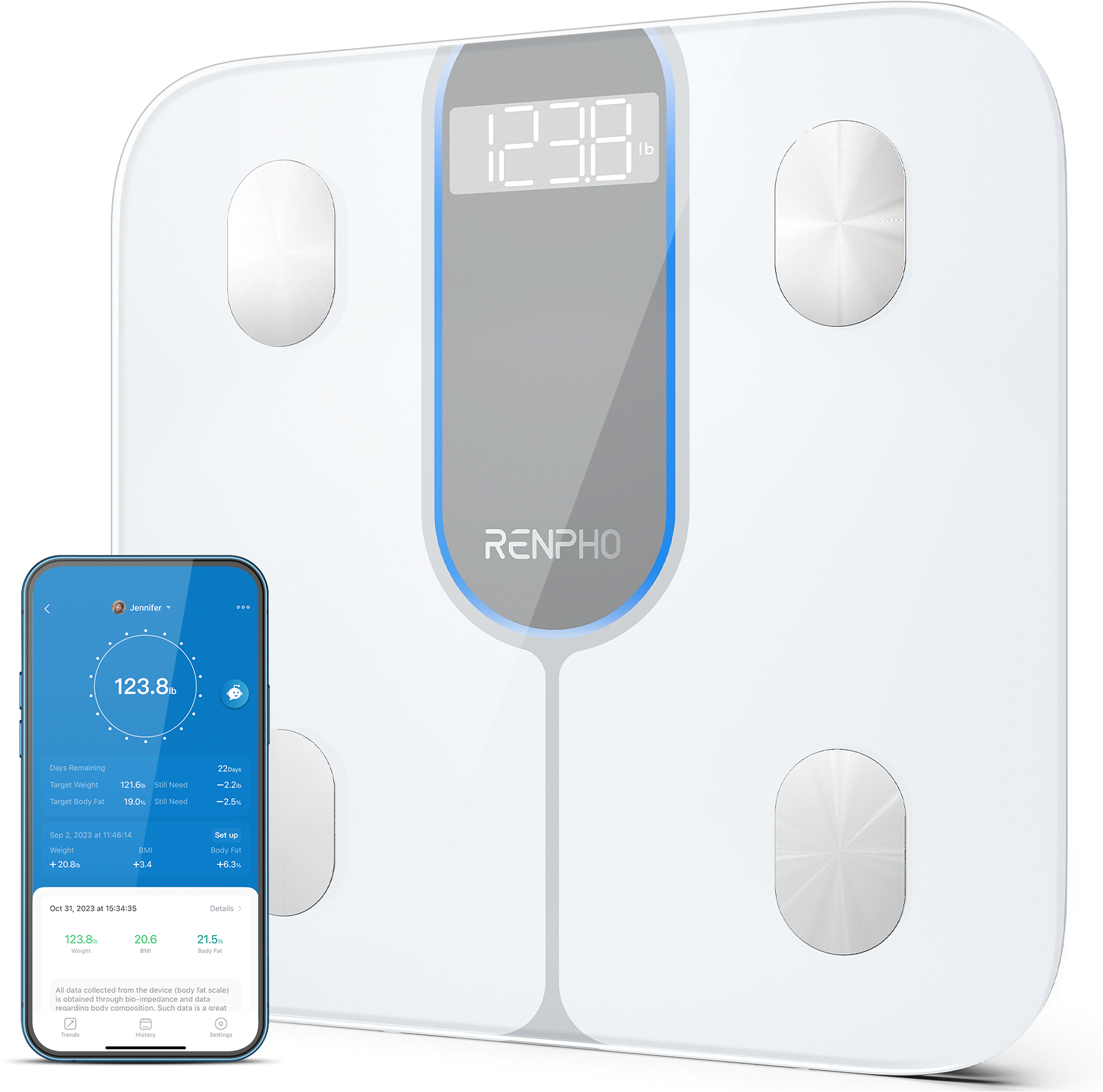 Renpho Körper-Analyse-Waage »Elis 1C Smart Body Scale A033«, Smarte Körperanalysewaage mit 13...