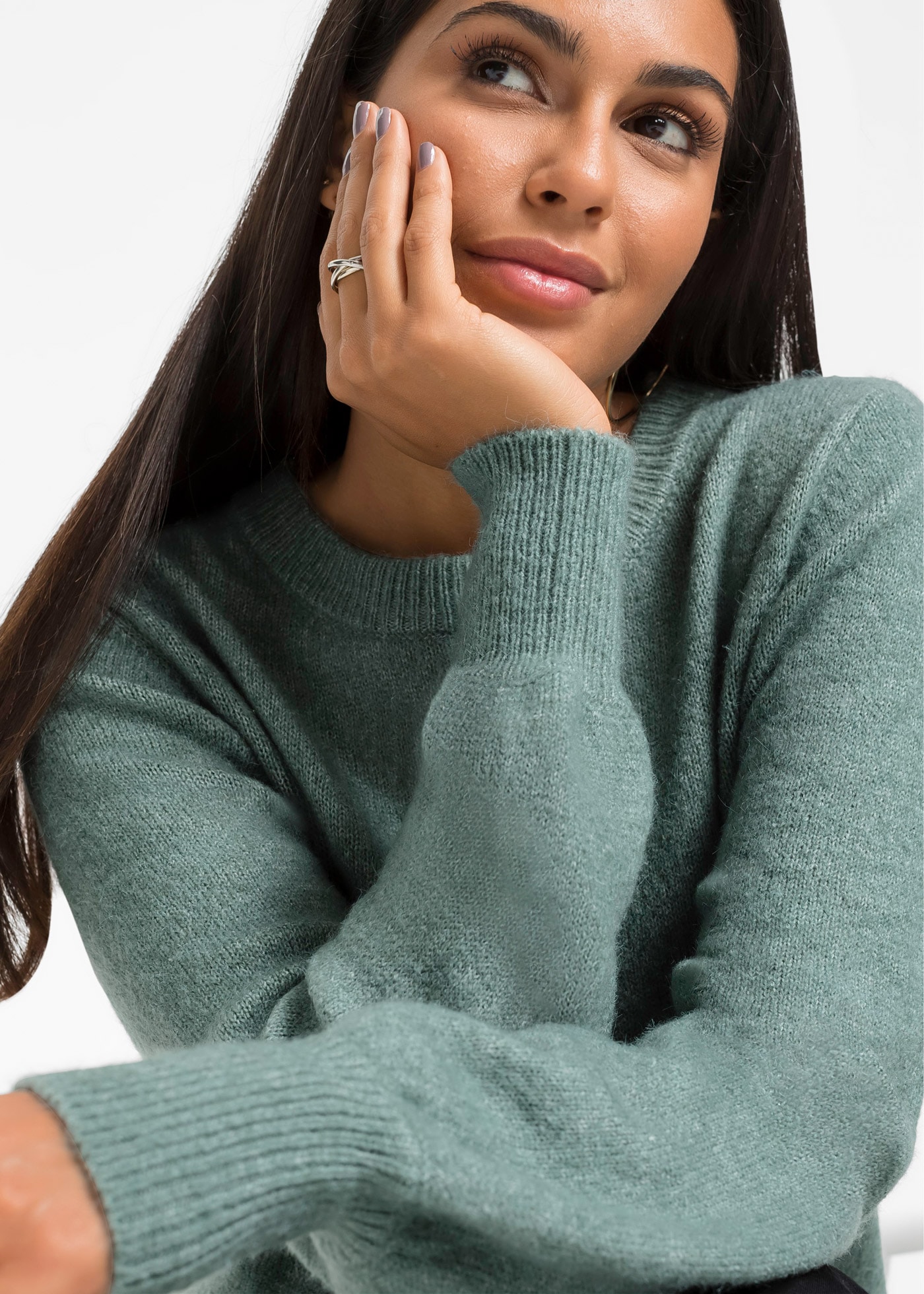 bonprix Strickpullover aus Polyacryl, Polyester, Polyamid und Elasthan, lockere Passform