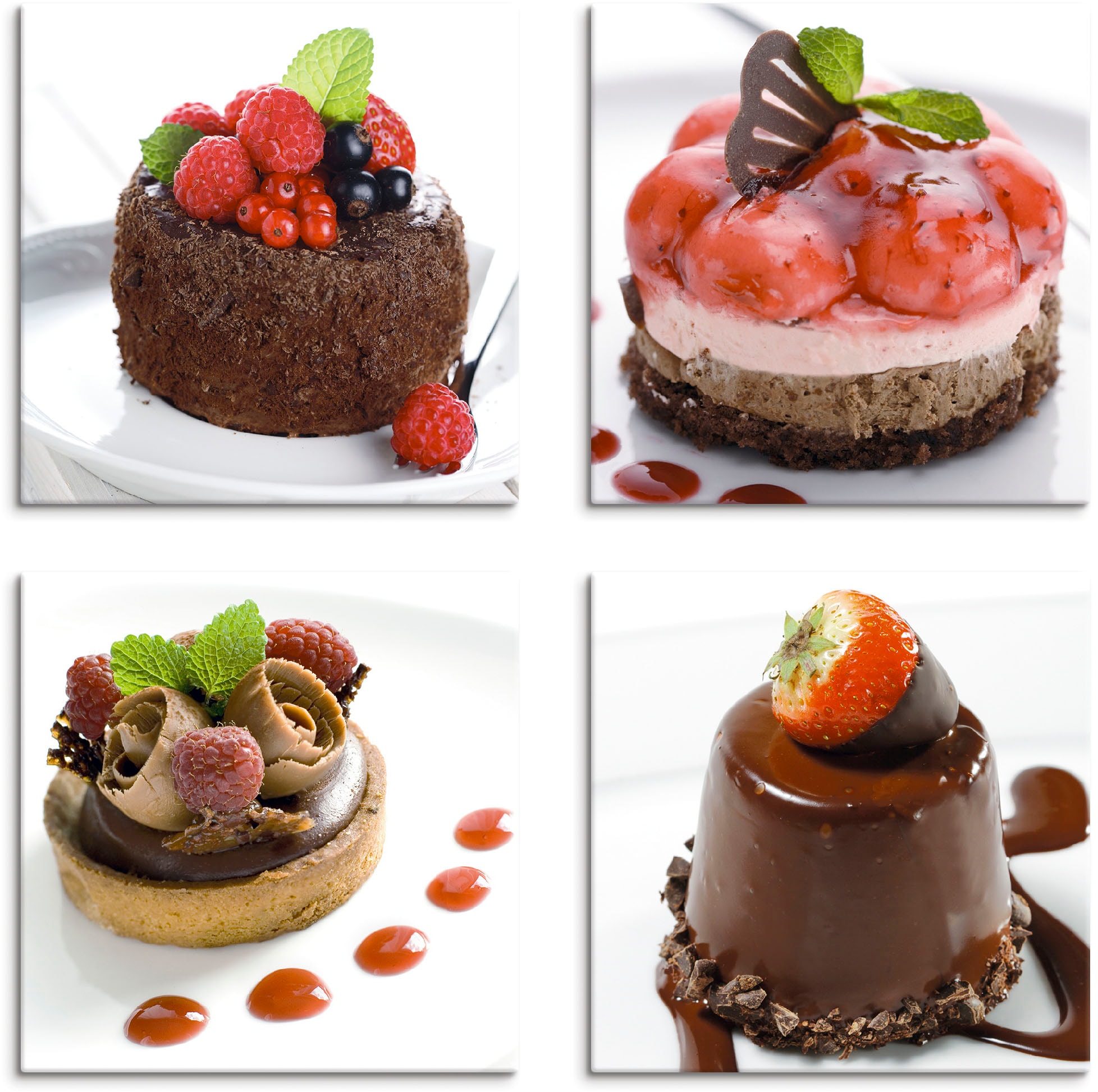 Leinwandbild »Kuchen & Desserts«, Süßspeisen, (4 St.), 4er Set, verschiedene Größen