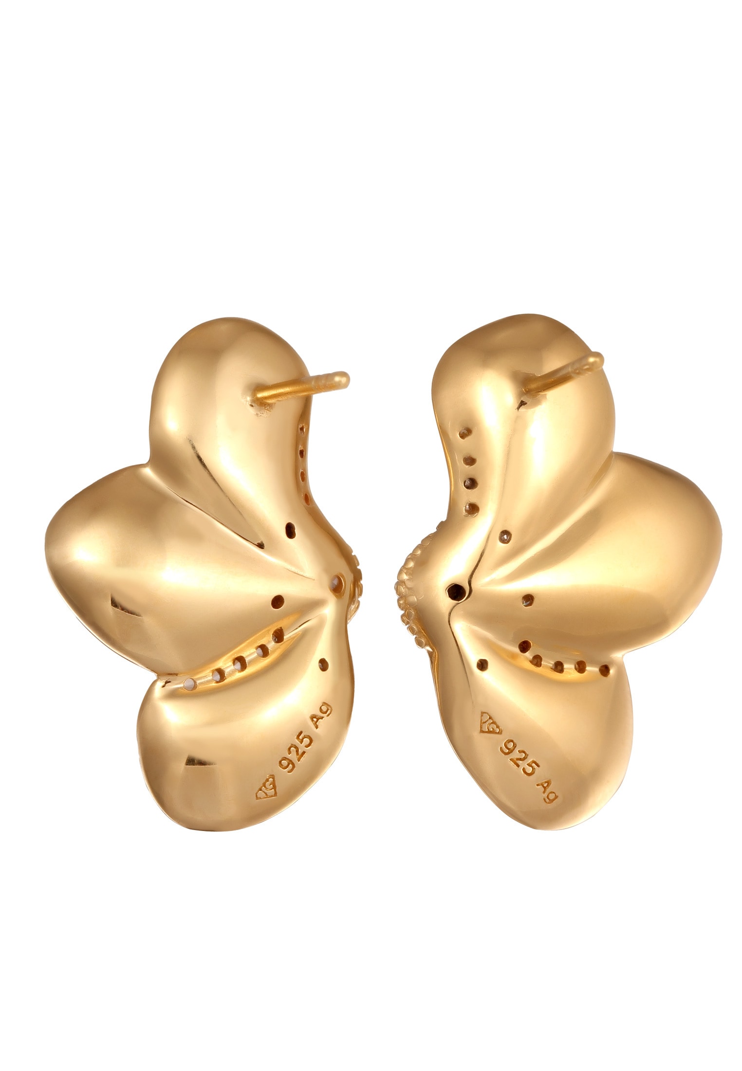Elli Premium Paar Ohrstecker »Ohrringe Blume Zirkonia Weiß Diamantschliff 925 Sterling Silber gold-plated«