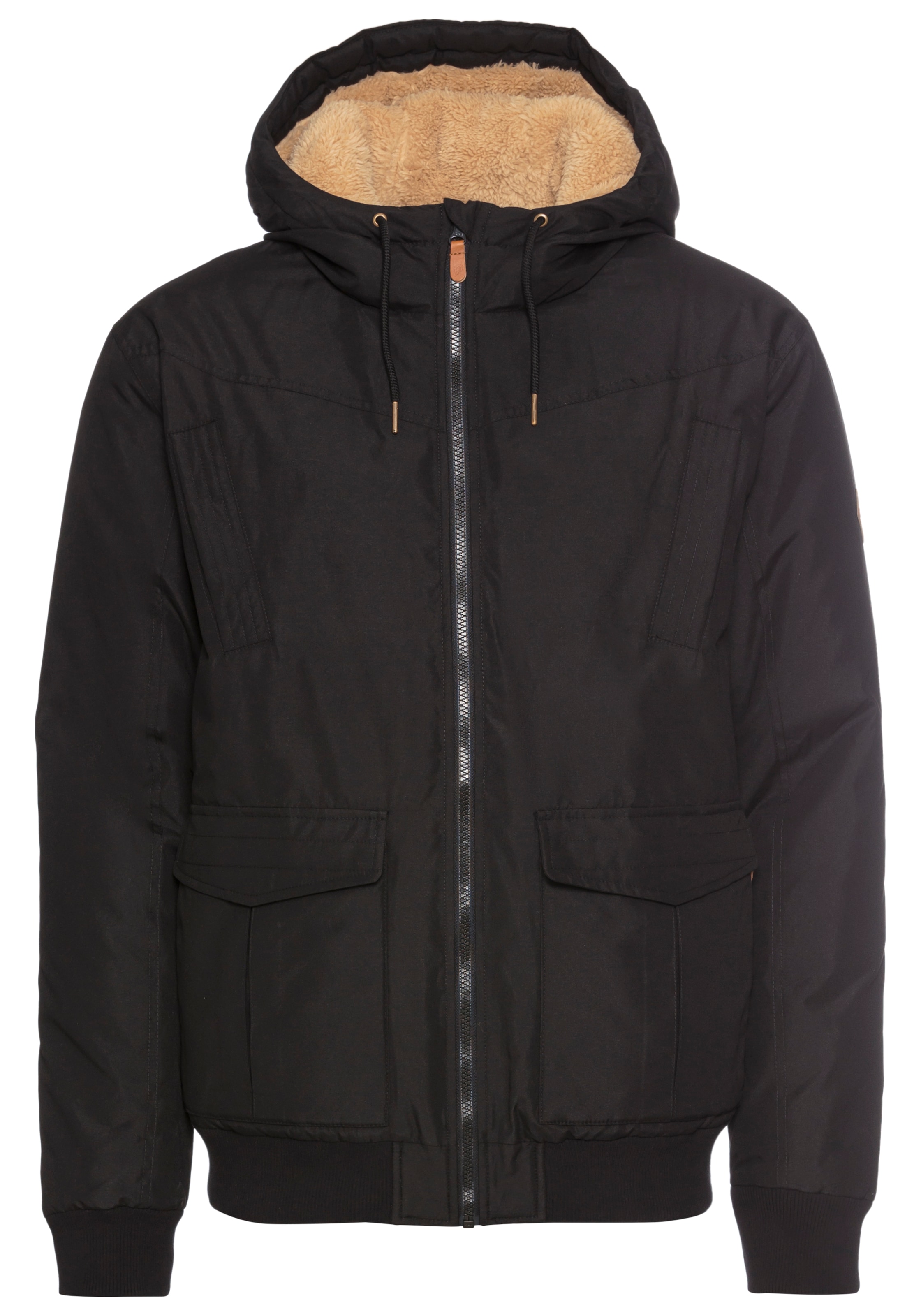 Bruno Banani Winterjacke, mit Kapuze, aus Baumwolle und Polyester, hochschließender Kragen