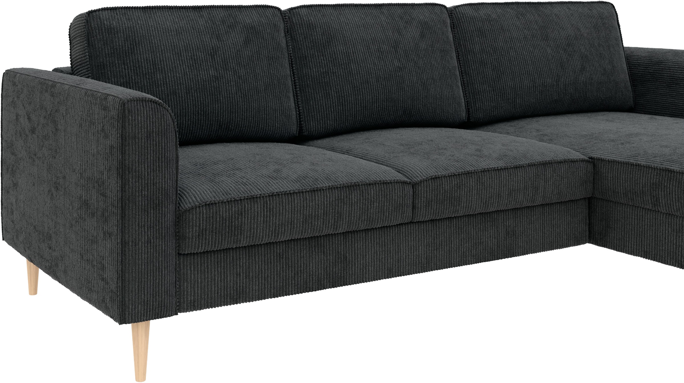 Home affaire Ecksofa »Booster, whlw. mit Schlaffunktion & Bettkasten, Fuß Buche lackiert« Recamiere beidseitig montierbar, Sofa in L-Form, 232 cm