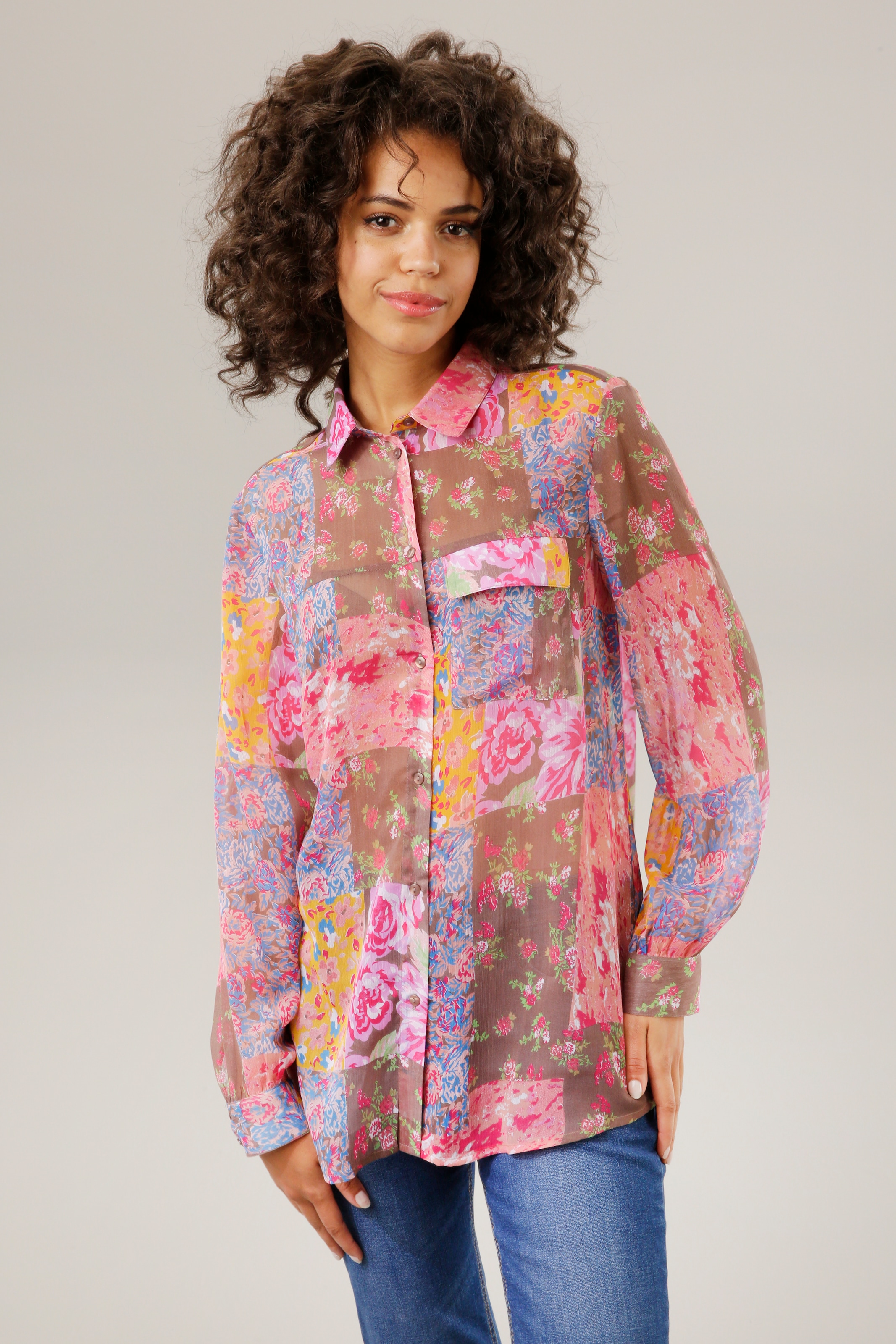 Aniston CASUAL Hemdbluse, mit Blumendrucken bei ♕ im bunten Patch-Dessin