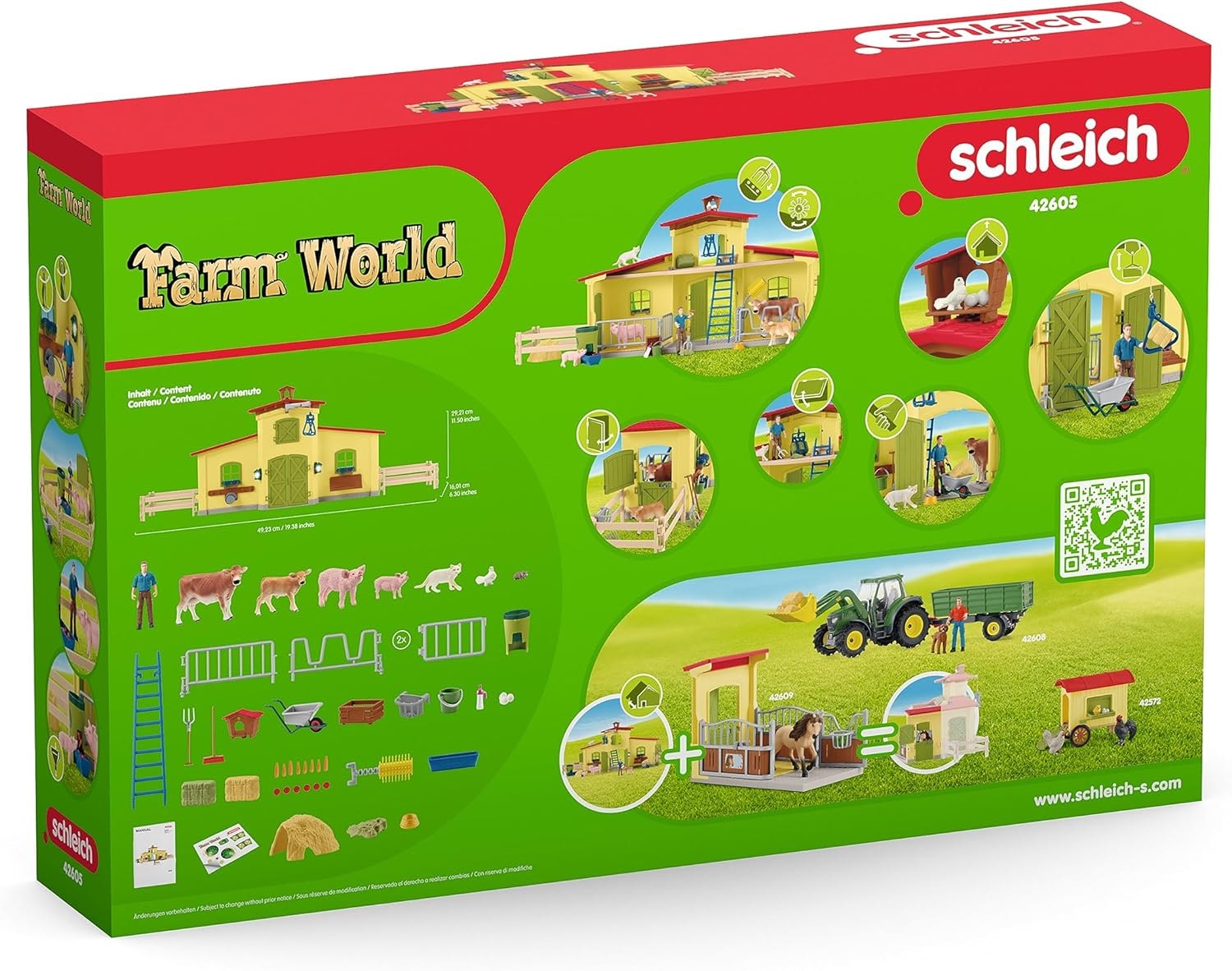 Schleich® Spielwelt »FARM WORLD, Großer Stall mit Tieren und Zubehör (42605)«