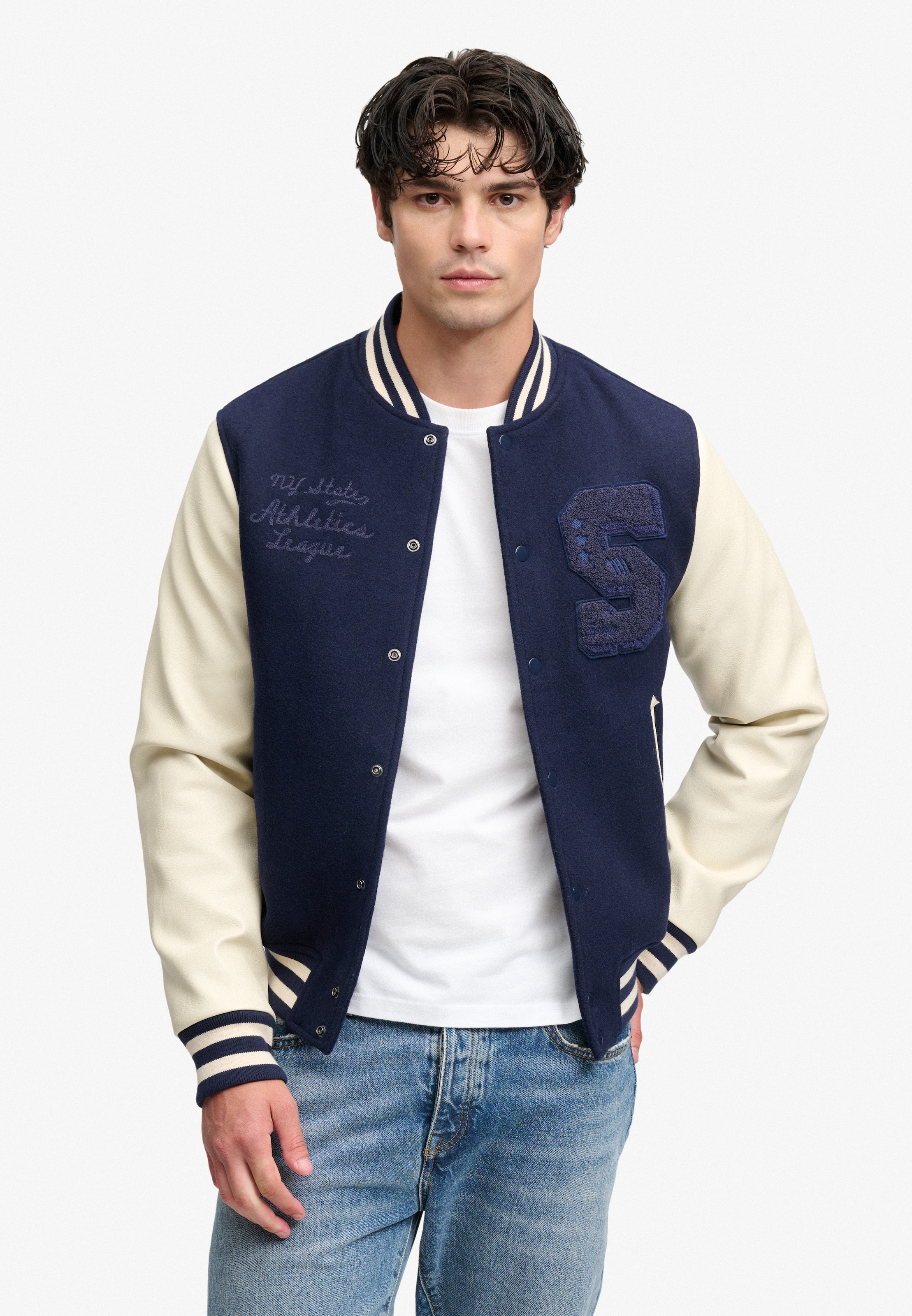 Superdry Collegejacke »VINTAGE PATCHED VARSITY JKT« Materialmix, relaxed fit