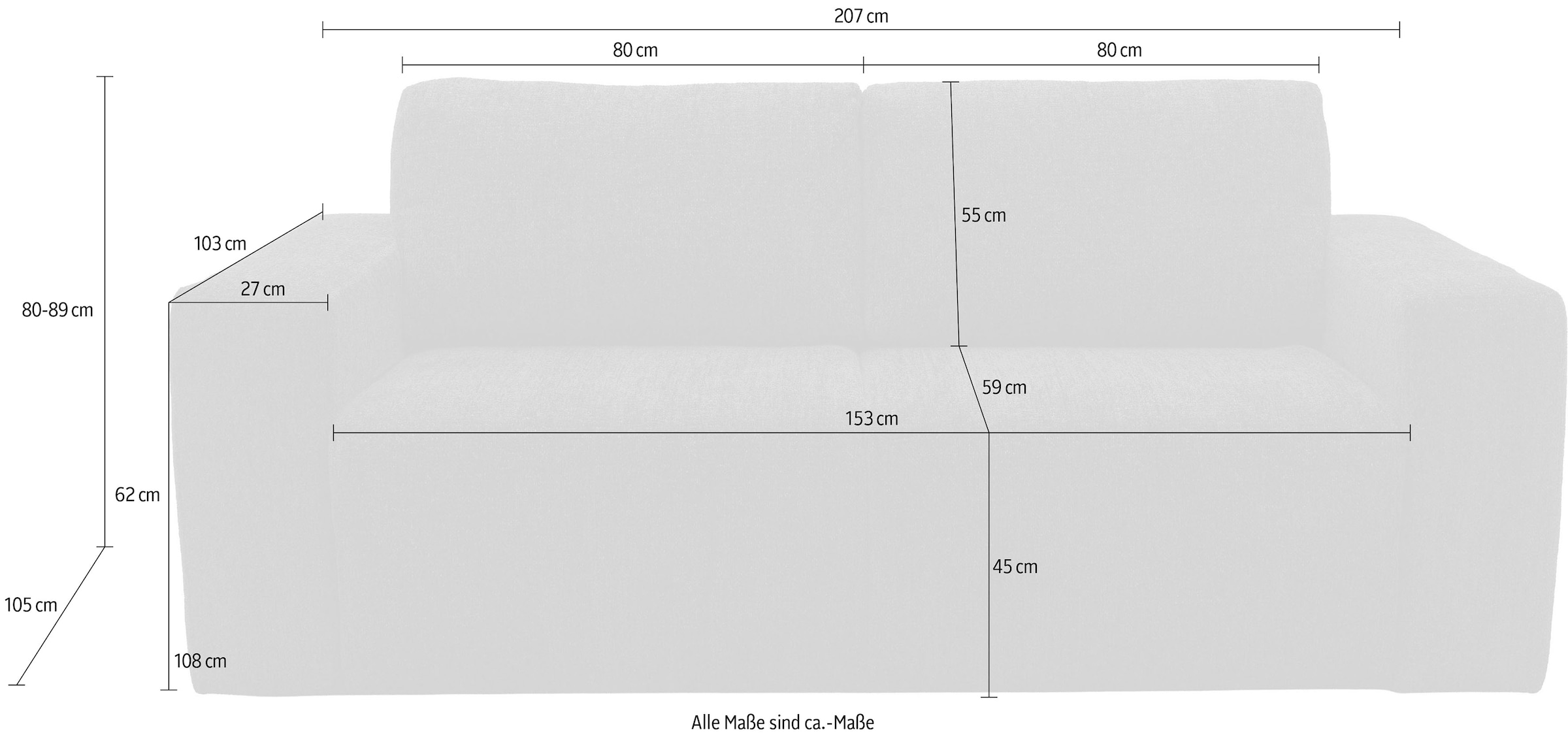 DOMO collection 2-Sitzer »Nerio, 207 cm breit, minimalistisch, modern, formatabile Polsterung« Ausziehbar, Schlaffunktion