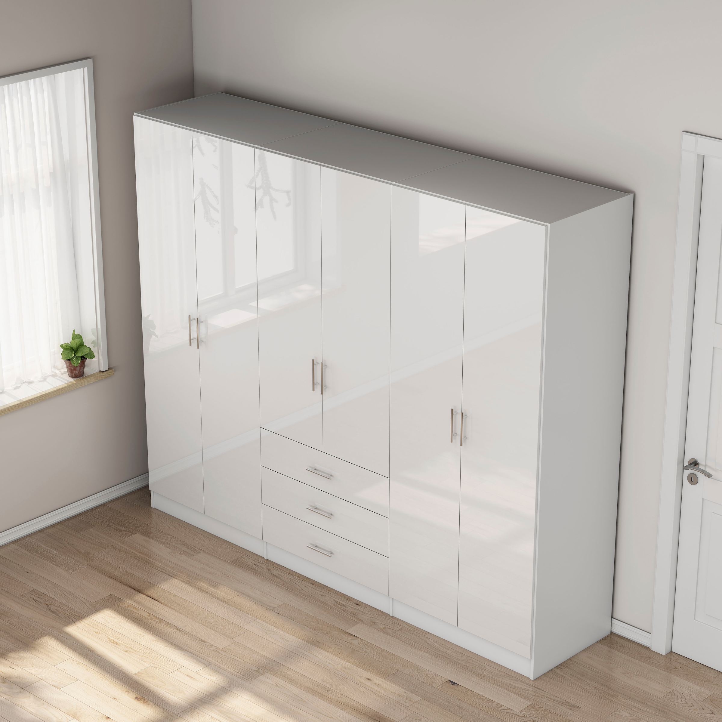 OTTO home Kleiderschrank »Trento Schlafzimmerschrank Garderobe hochglanz Bestseller« Schrank mit 6 Türen und 3 Schubladen, höchglänzende Fronten