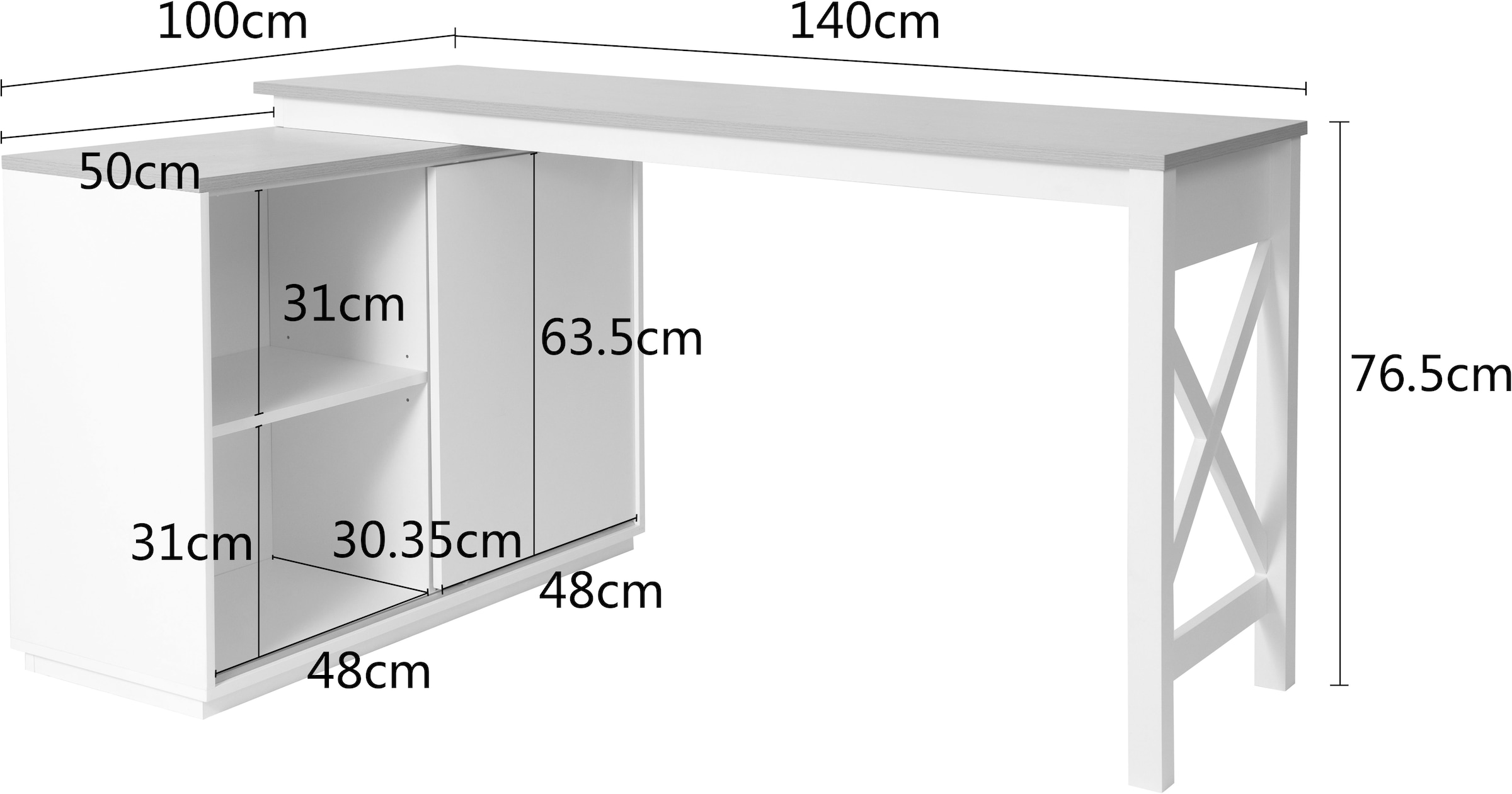 OTTO home Eckschreibtisch »SILBA« viel Stauraum, mit Schiebetür, Breite: 100 cm
