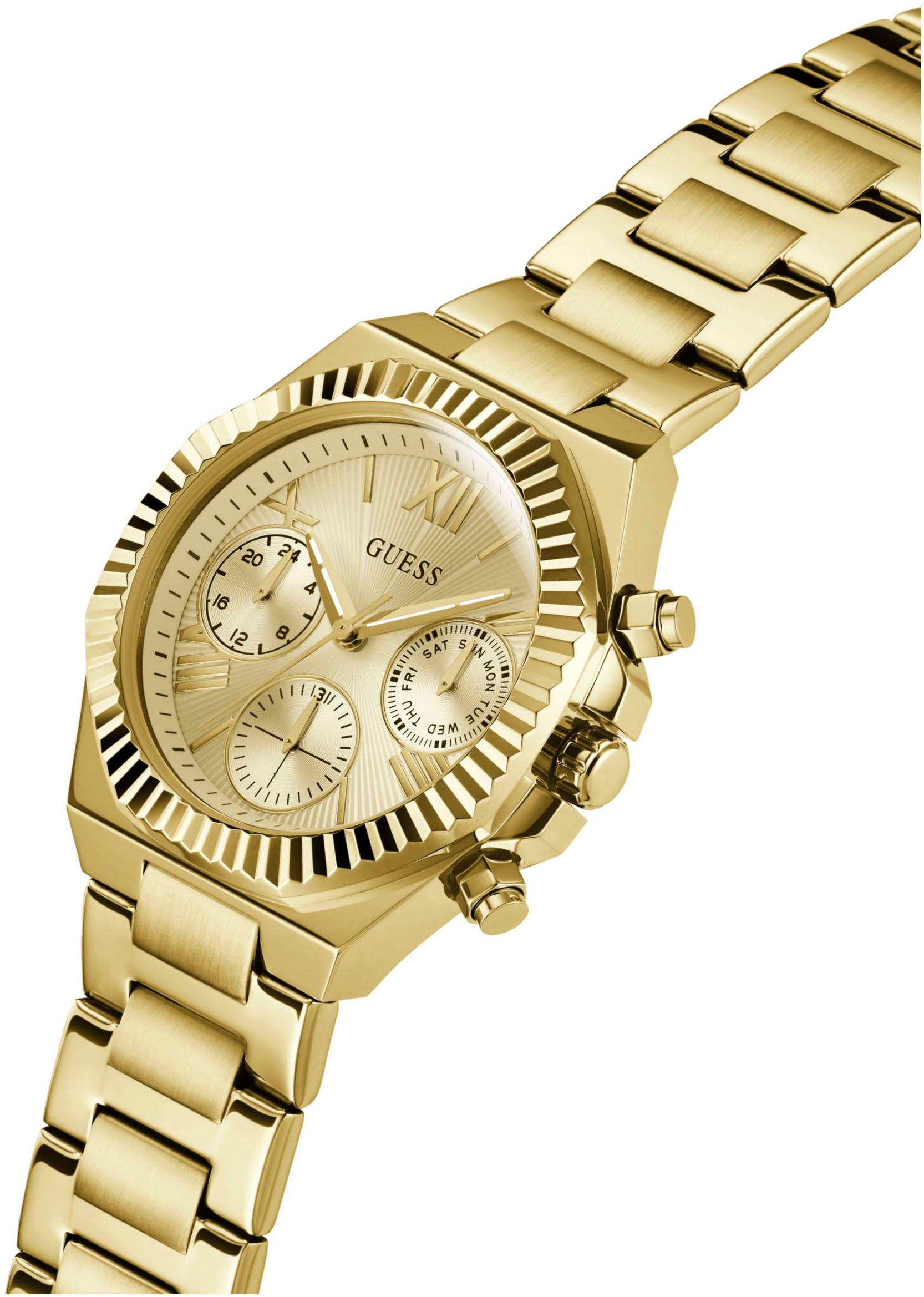 Guess Multifunktionsuhr »EQUALITY«, Quarzuhr, Armbanduhr, Damen, Herren, unisex, Datum, Edelstahlarmband