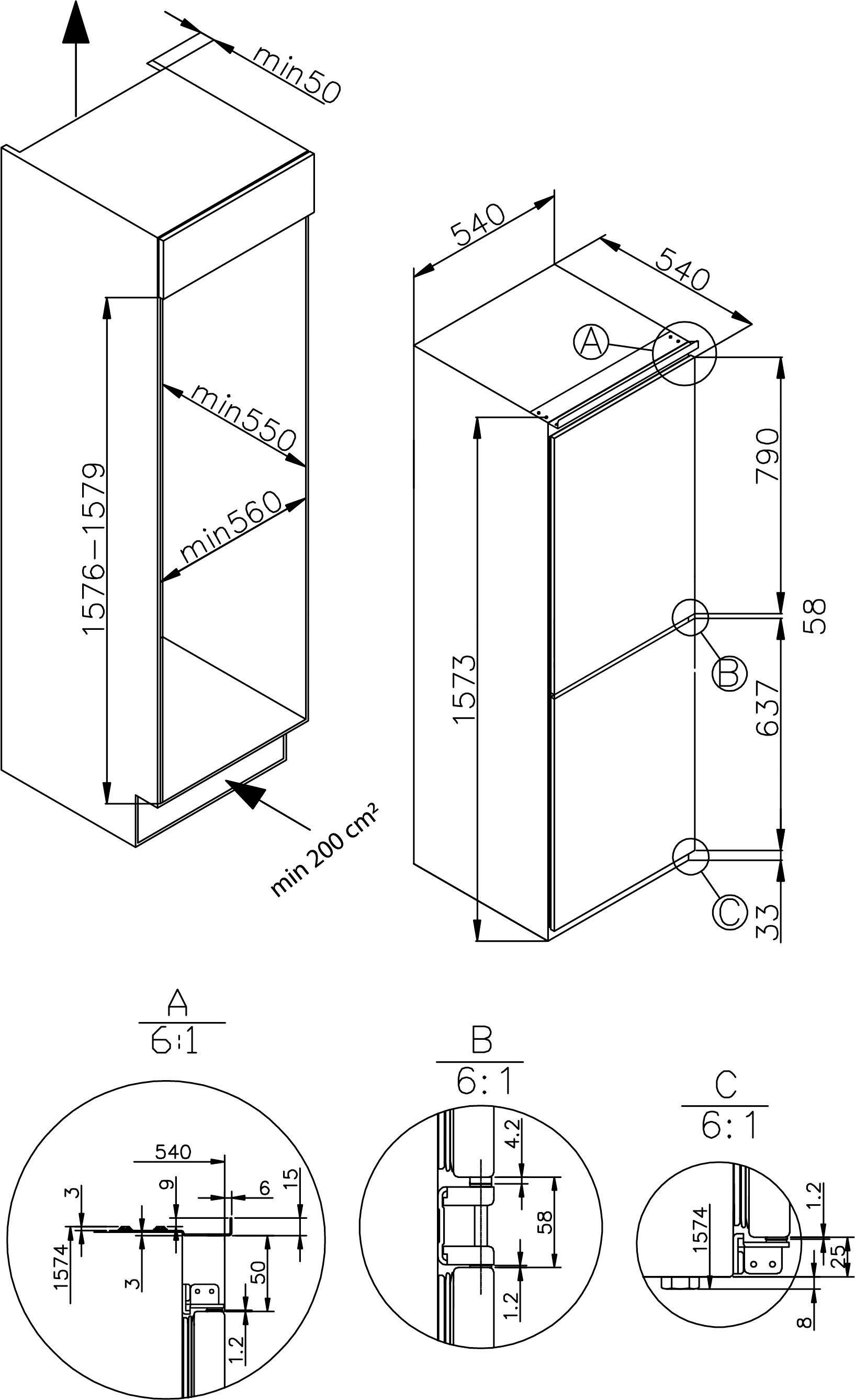 Amica Einbaukühlgefrierkombination »EKGCS 385 900«, EKGCS 385 900, 157 cm  hoch, 54 cm breit mit 3 Jahren XXL Garantie