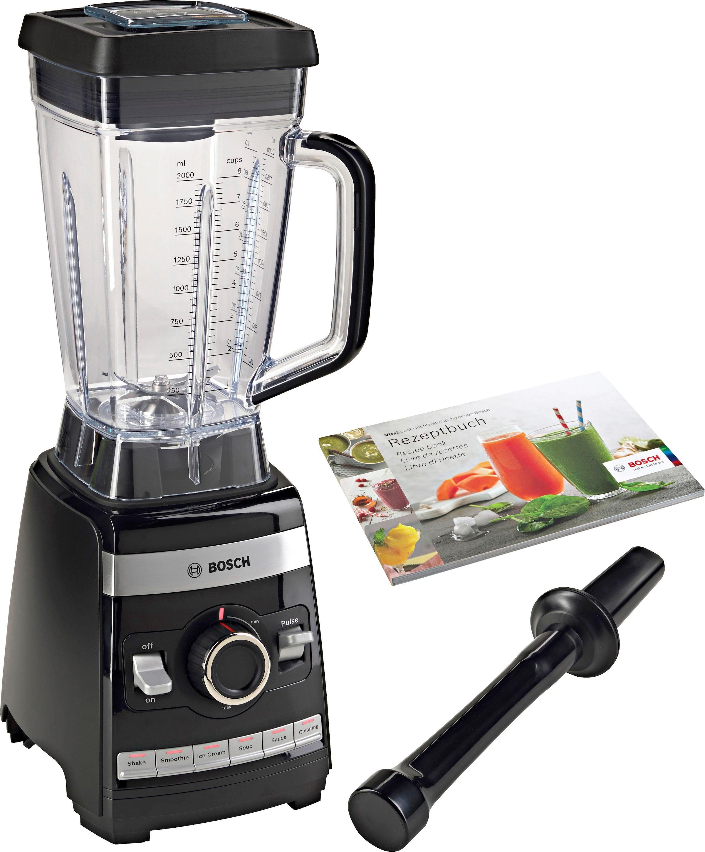 BOSCH Standmixer »VitaBoost MMBH6P6BDE«, 1600 6-Klingen W, XXL Garantie 6 Edelstahl, mit 45.000 Programme, Rezeptbuch, 3 Jahren Stößel, U/Min