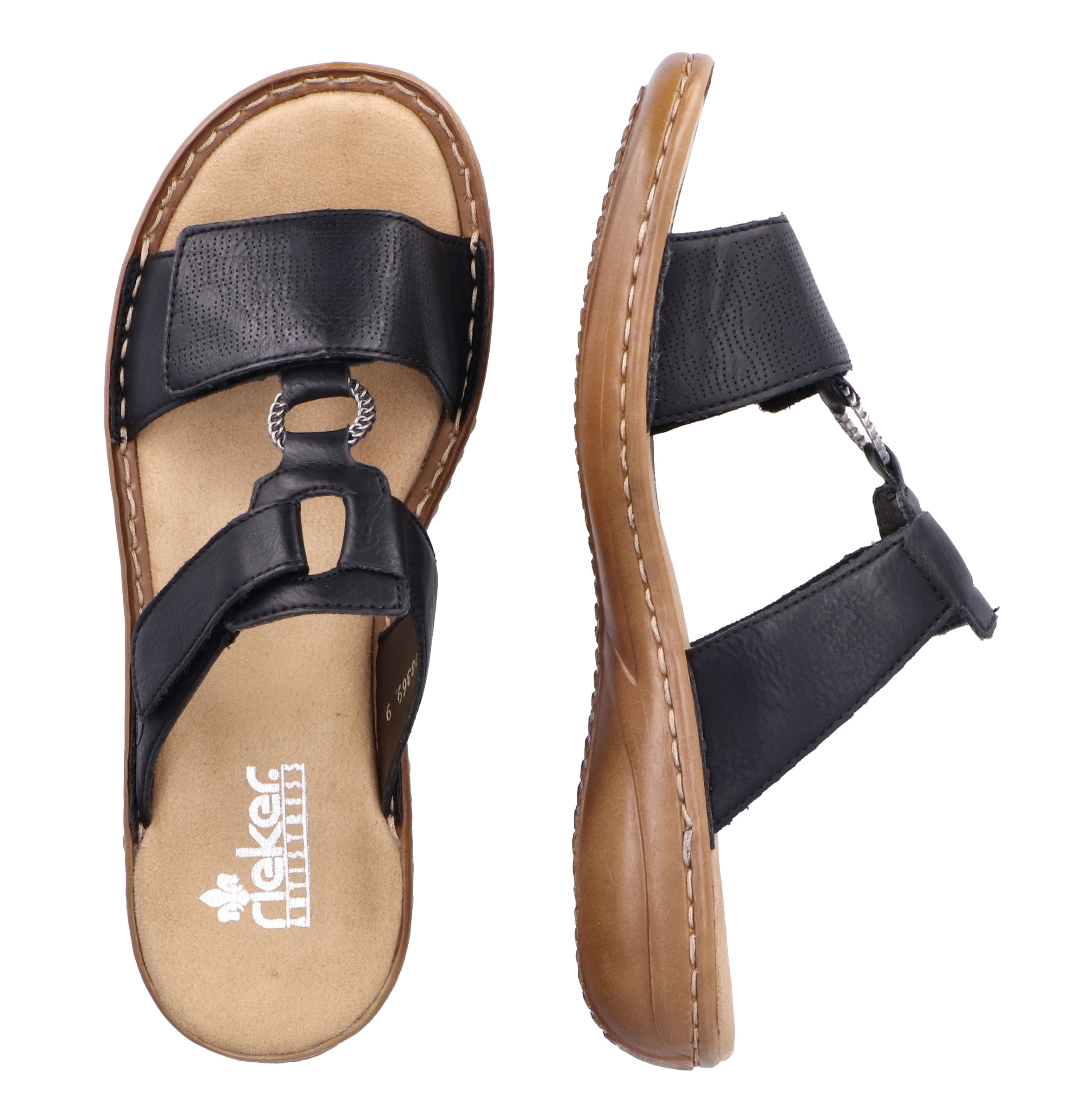 Rieker Pantolette, Keilabsatz, Sommerschuh, Schlappen mit Schmuckring