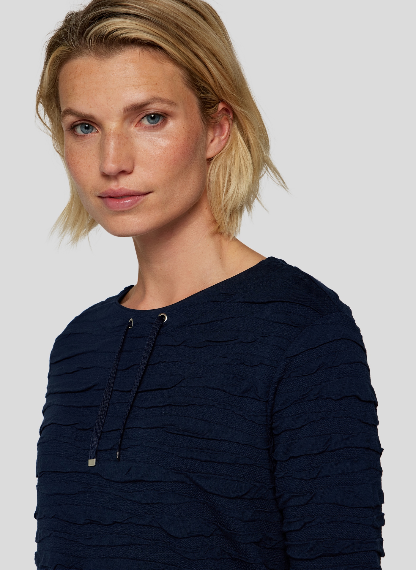 Rabe Rundhalsshirt, im Crinkle-Look und mit Kordelzug