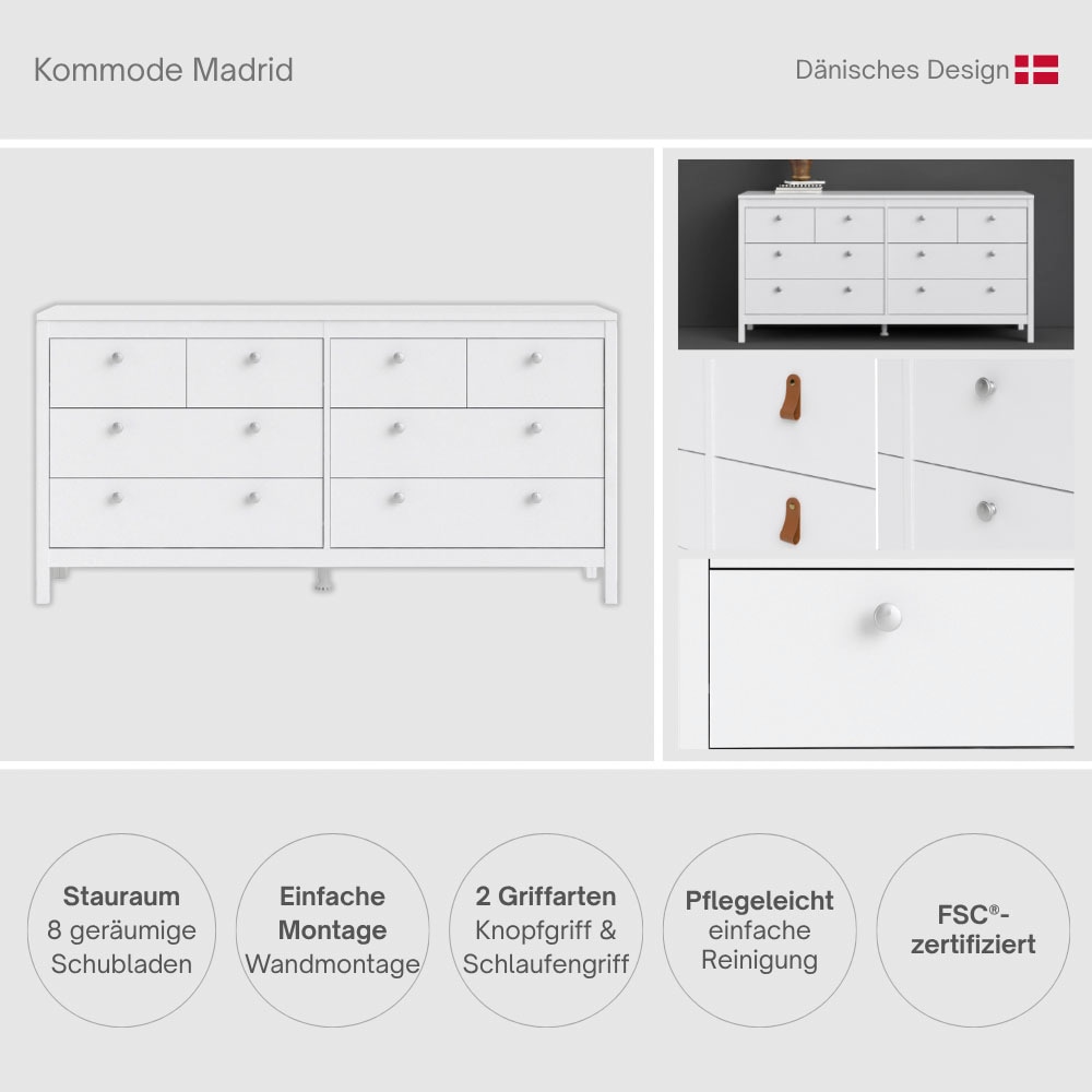 Home affaire Kommode »Madrid, Aufbewahrung, Schubladenschrank, Stauraum« mit 4 kleinen und 4 großen Schubladen, Breite 160 cm