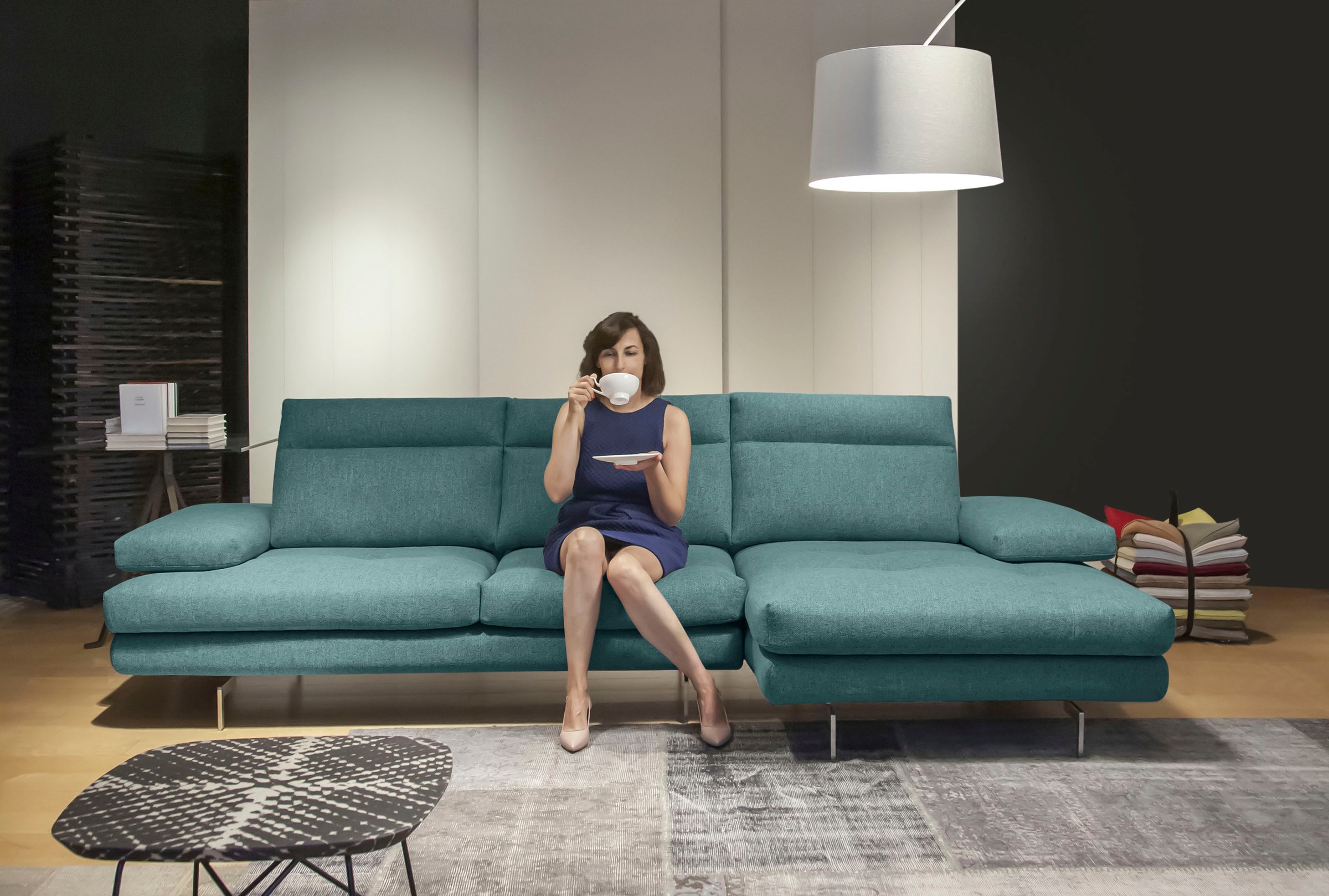 CALIA ITALIA Ecksofa »Toby Wing, Komfortsofa der Extraklasse, bequem, L-Form«, inklusive Sitztiefenverstellung, Füße in chrom glänzend