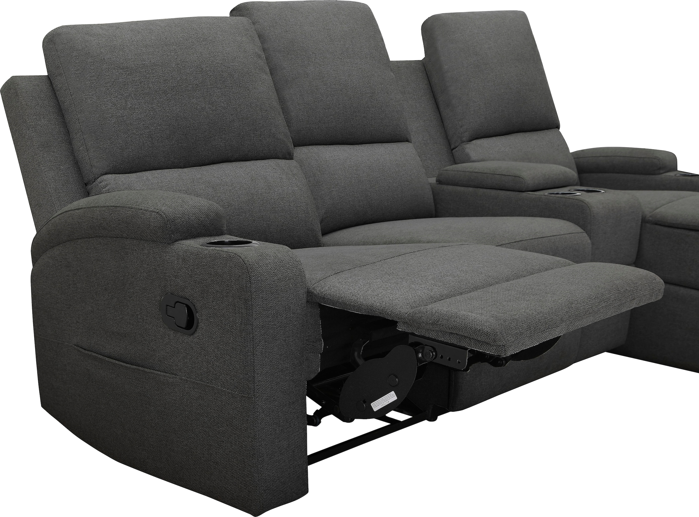 OTTO home Ecksofa »NAPORI Struktur, Multimediasofa, 3er Kinosessel XXL, L-Form« Kinosofa mit Relaxfunktion, Getränkehalter, Staufach und Staukasten