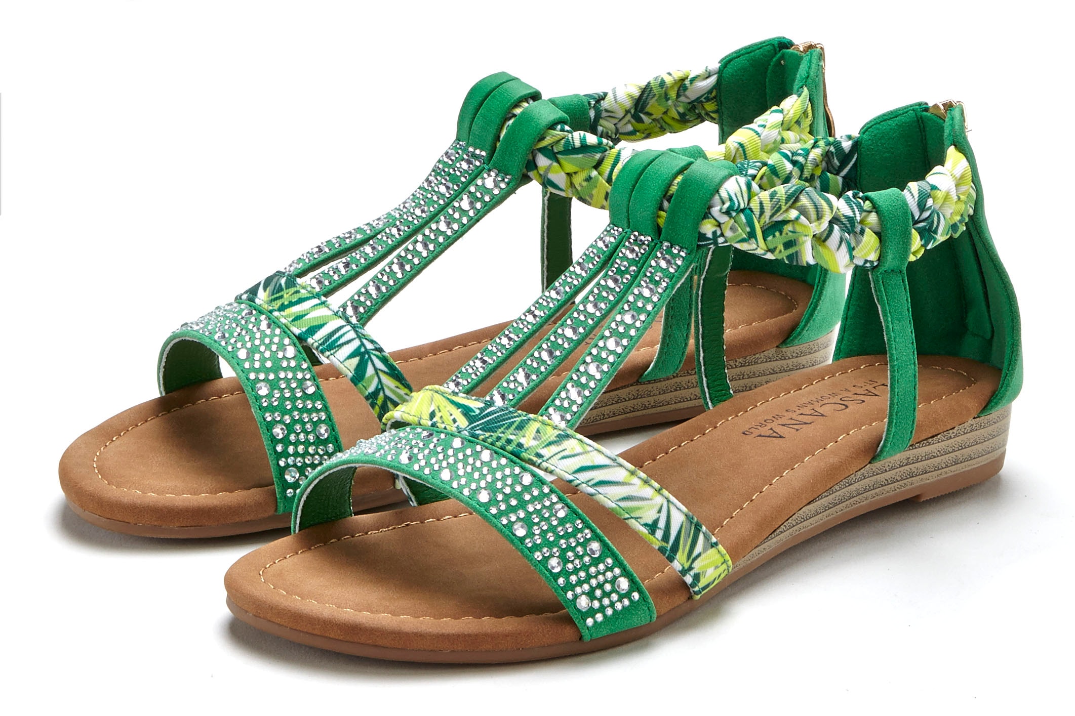 LASCANA Sandale »Sommerschuh, Sandalette,«, mit Verzierung und kleinem Keilabsatz im Festival-Look VEGAN