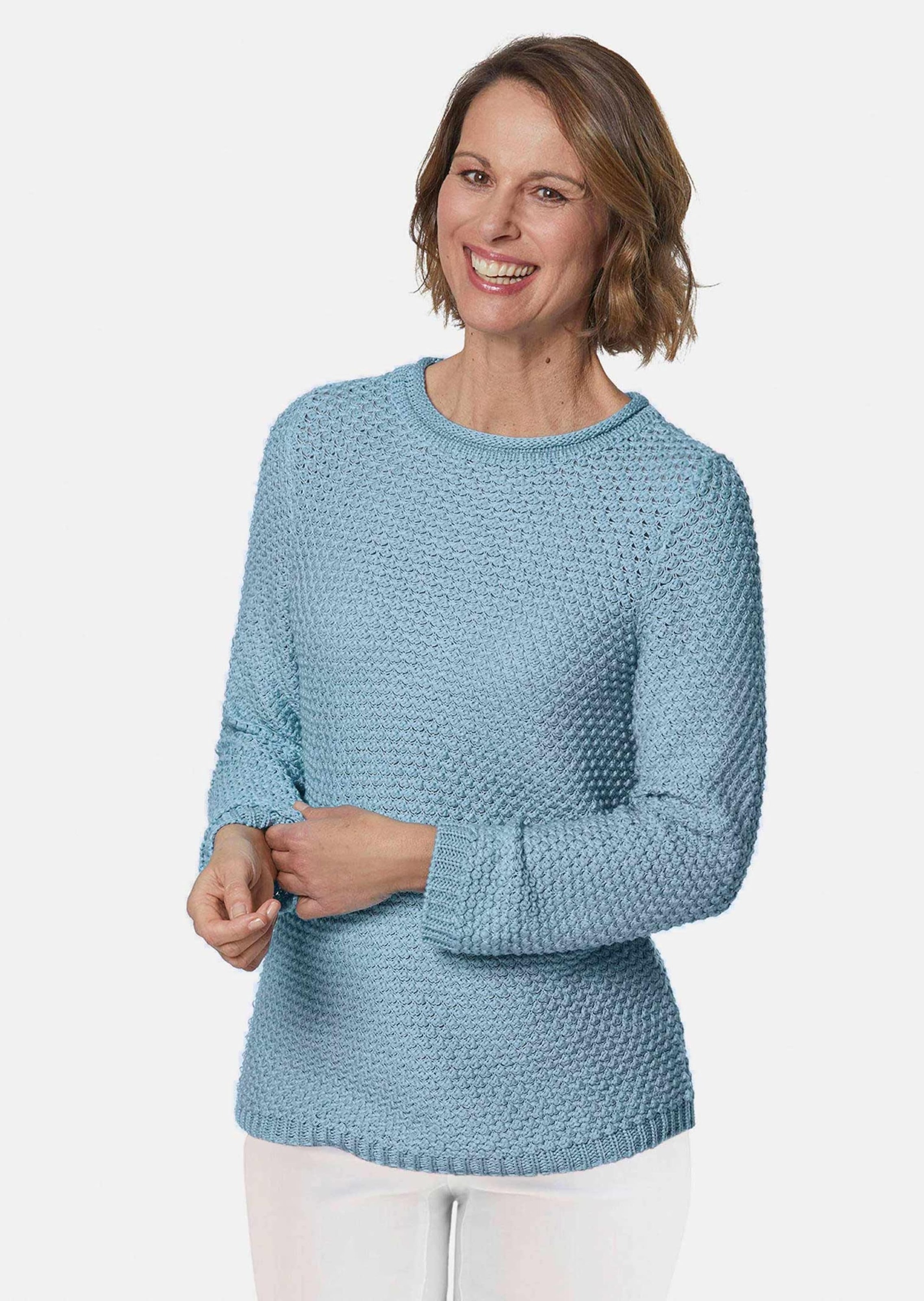 GOLDNER Strickpullover »Kurzgröße Pullover mit schönem Ajourmuster«
