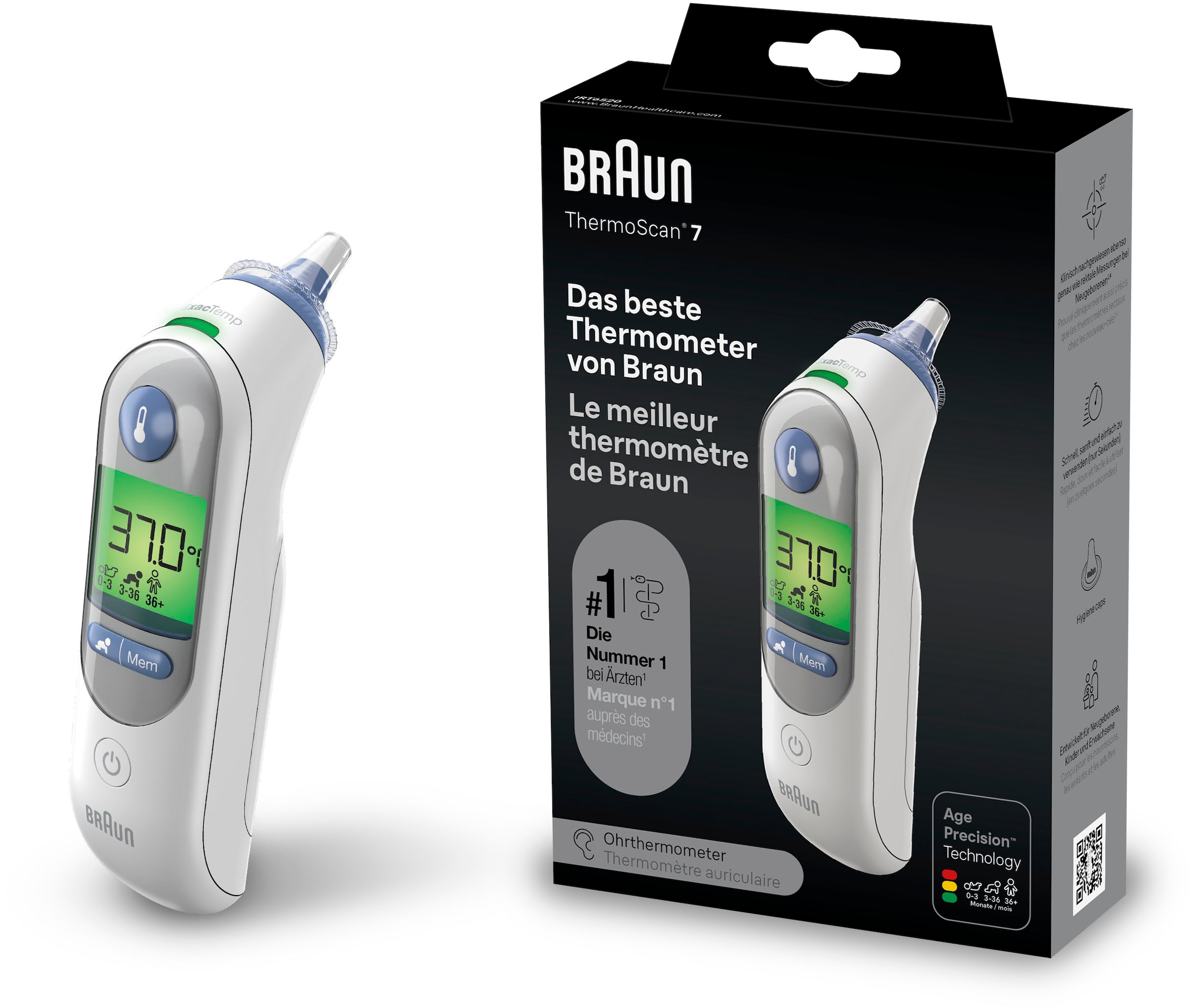 Braun Ohr-Fieberthermometer »ThermoScan® 7 Ohrthermometer mit Age Precision® - IRT6520«, Für alle Altersgruppen geeignet, einschließlich Neugeborener