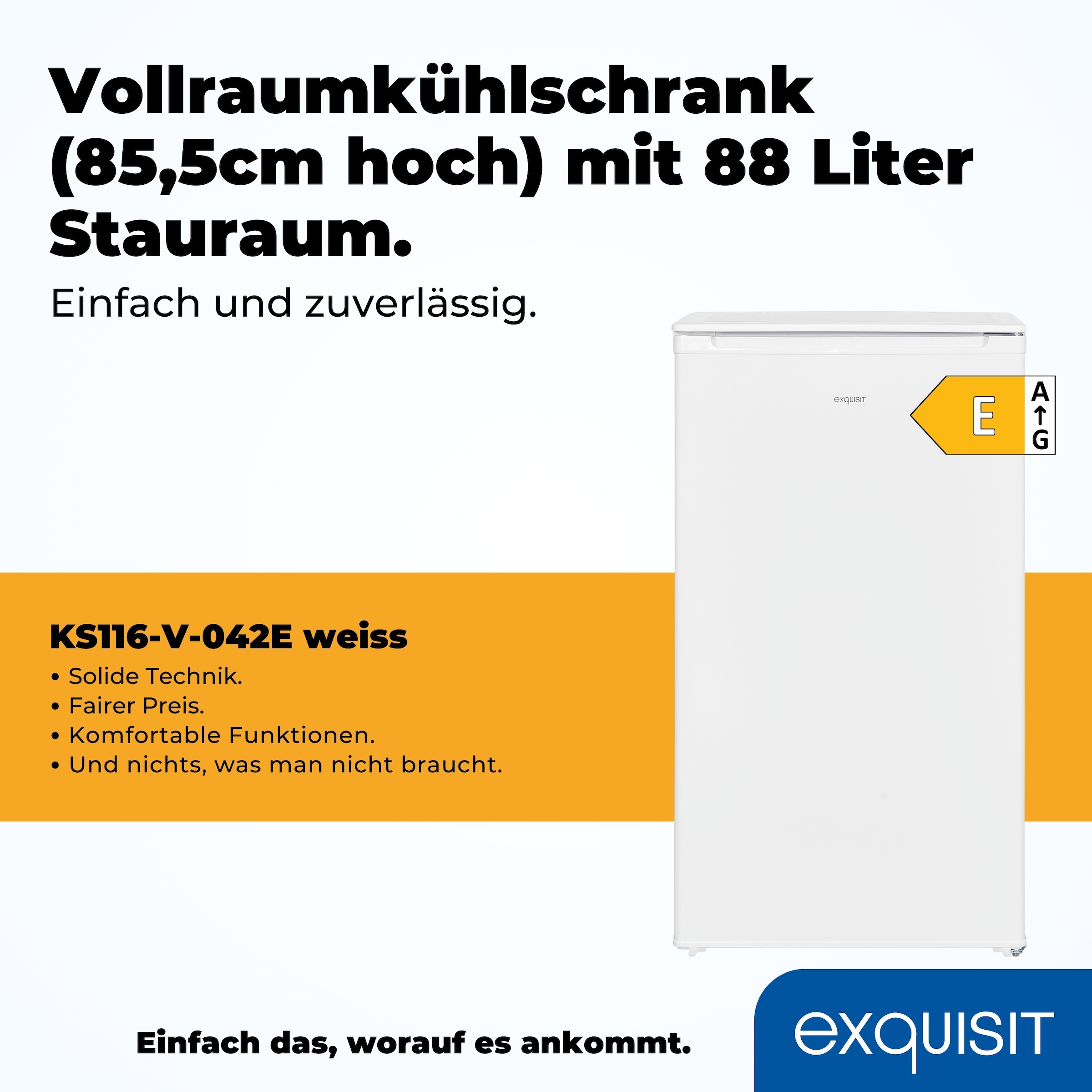 exquisit Vollraumkühlschrank »KS116-V-041E weiss«, 88 L Volumen