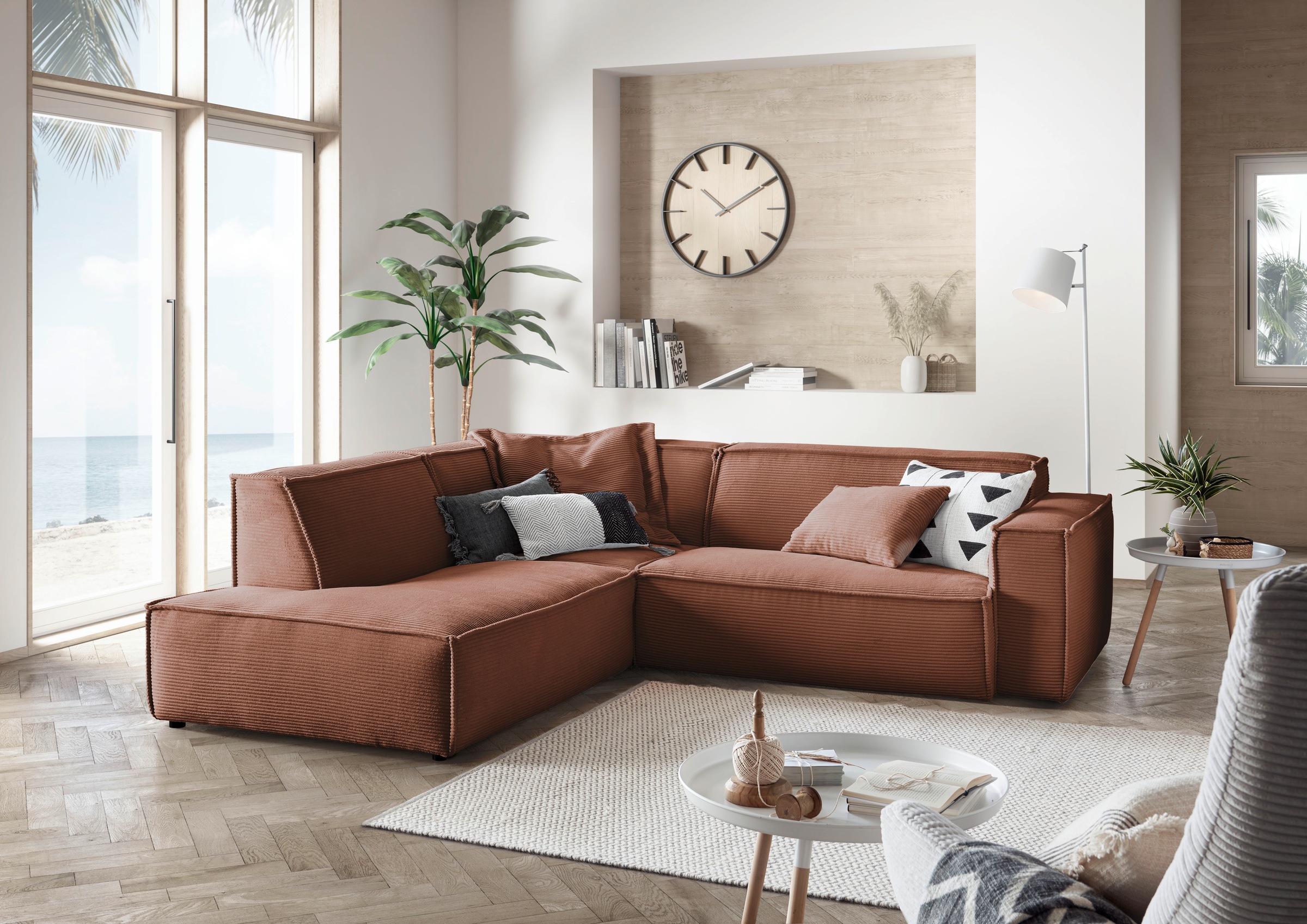 3C Candy Ecksofa »Matteo in elegant, kubischer Formensprache, bequem, L-Form« mit auffälliger Kedernaht, Cord-Bezug, Lounge-Charakter, OTTOs Choice