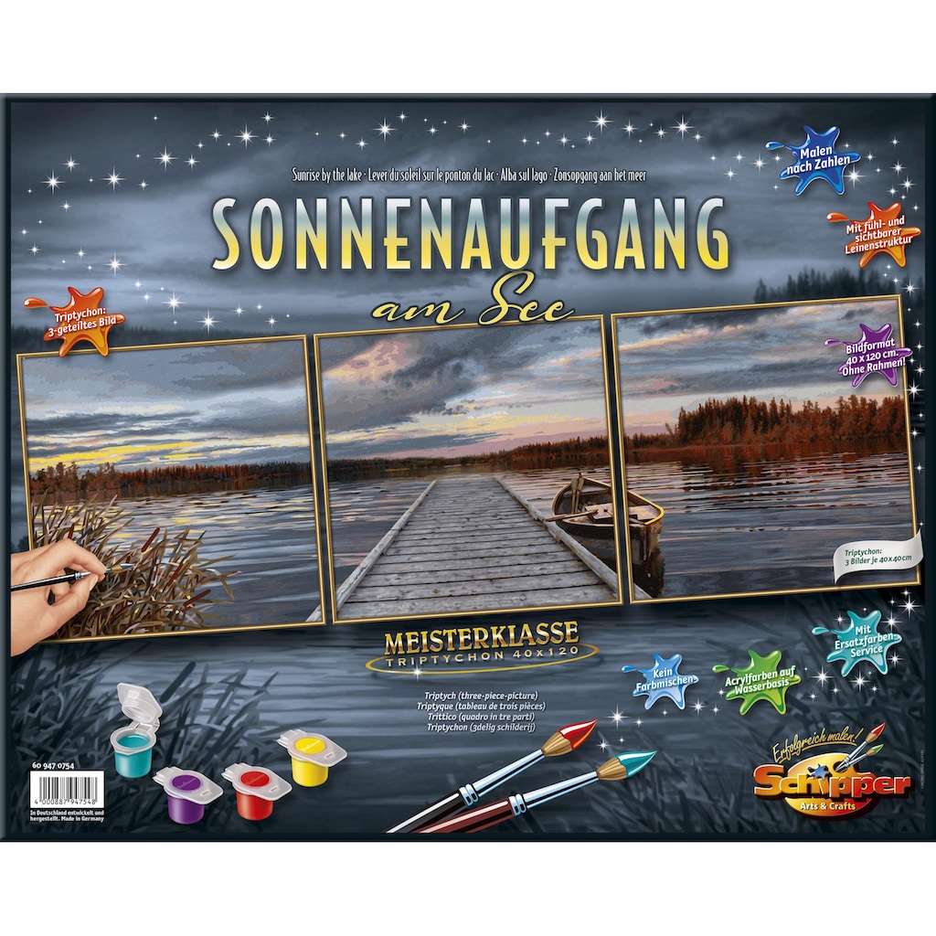 Schipper Malen nach Zahlen »Meisterklasse Triptychon, Sonnenaufgang am See«, Made in Germany