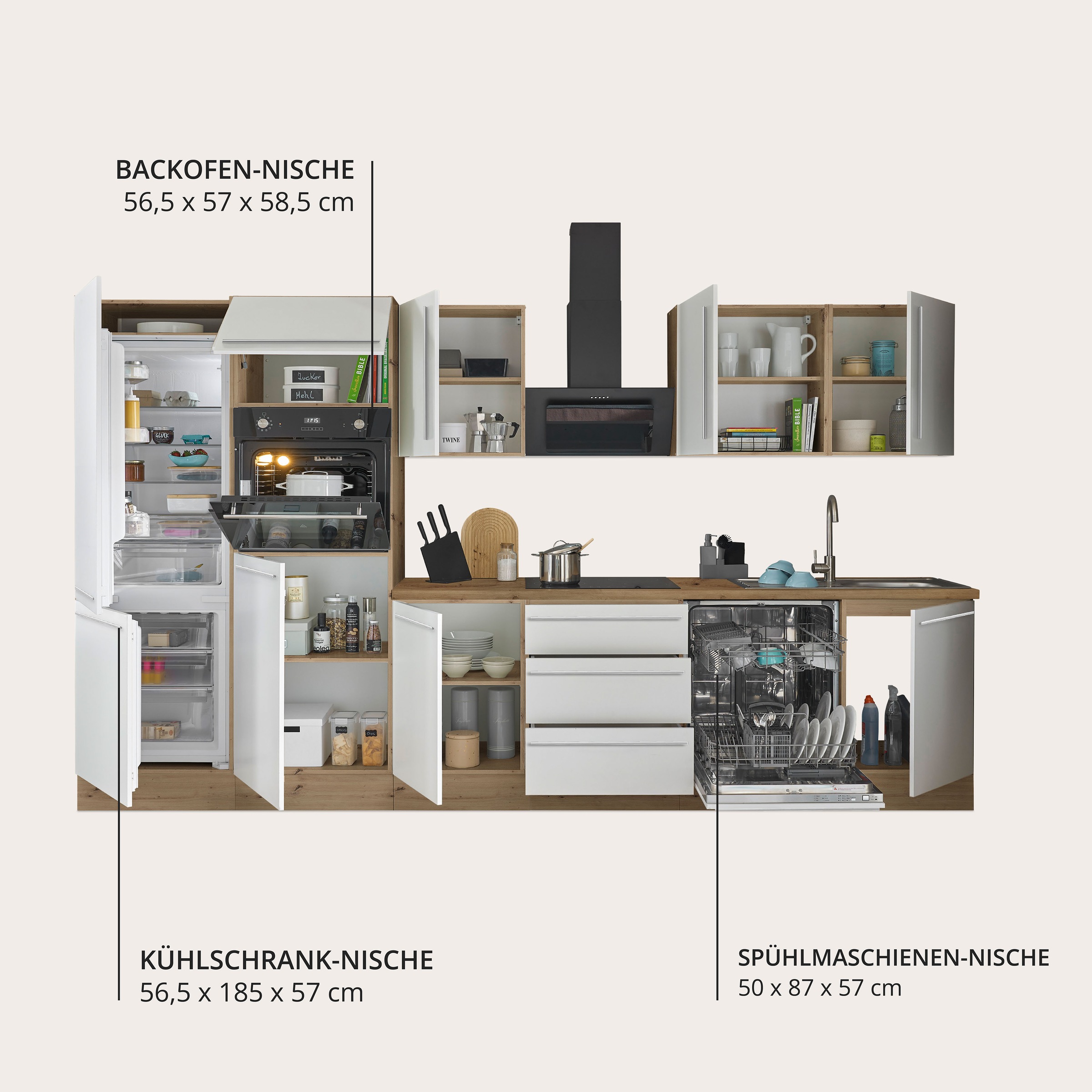 KOCHSTATION Küchenzeile »Florida« Breite 340 cm, wahlweise mit E-Geräten,Softclose für Türen/Schubkästen