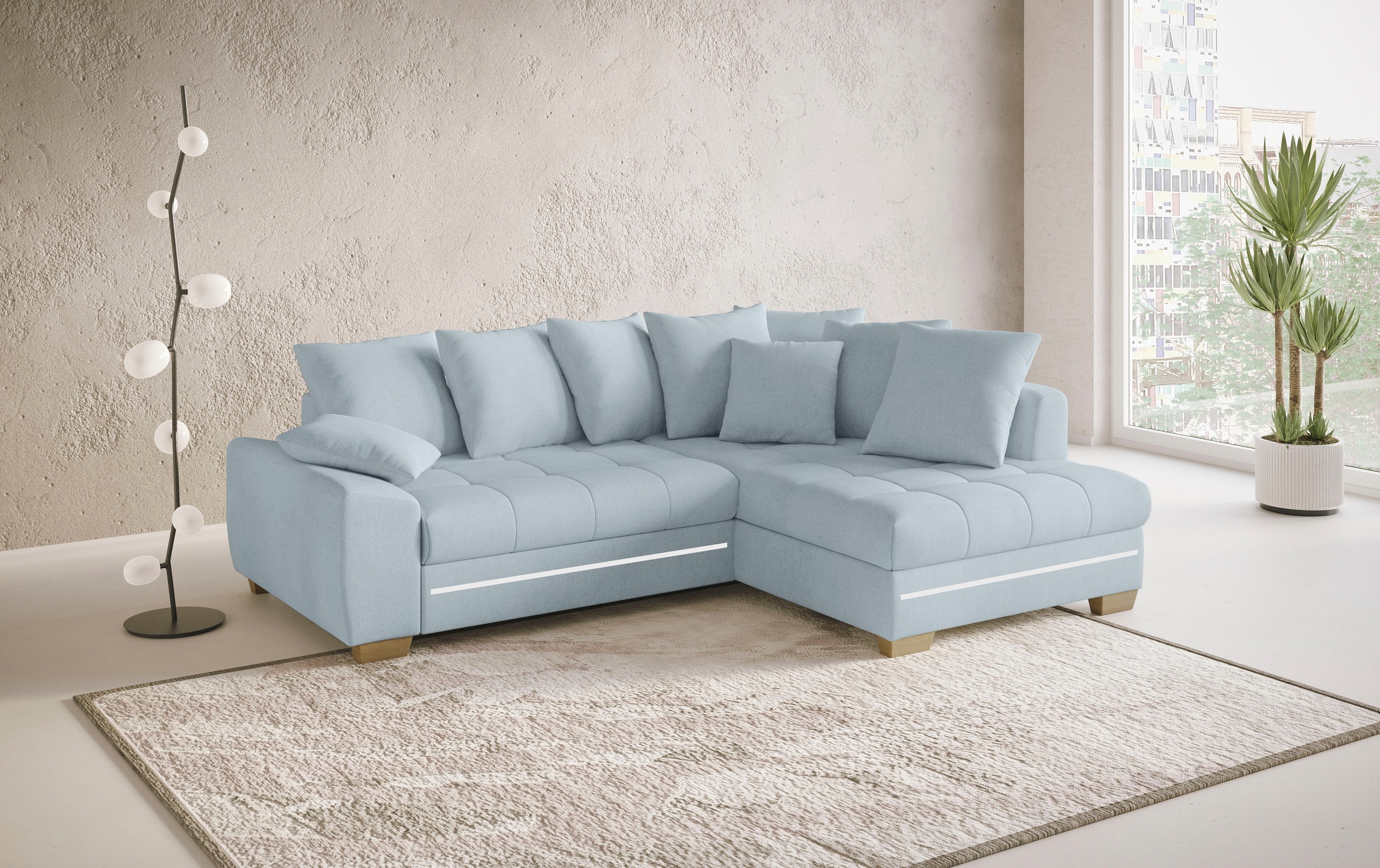 Mr. Couch Ecksofa »Nikita II, L-Form«, mit RGB-LED Beleuchtung, wahlweise mit Bett, Bettkasten, Kaltschaum