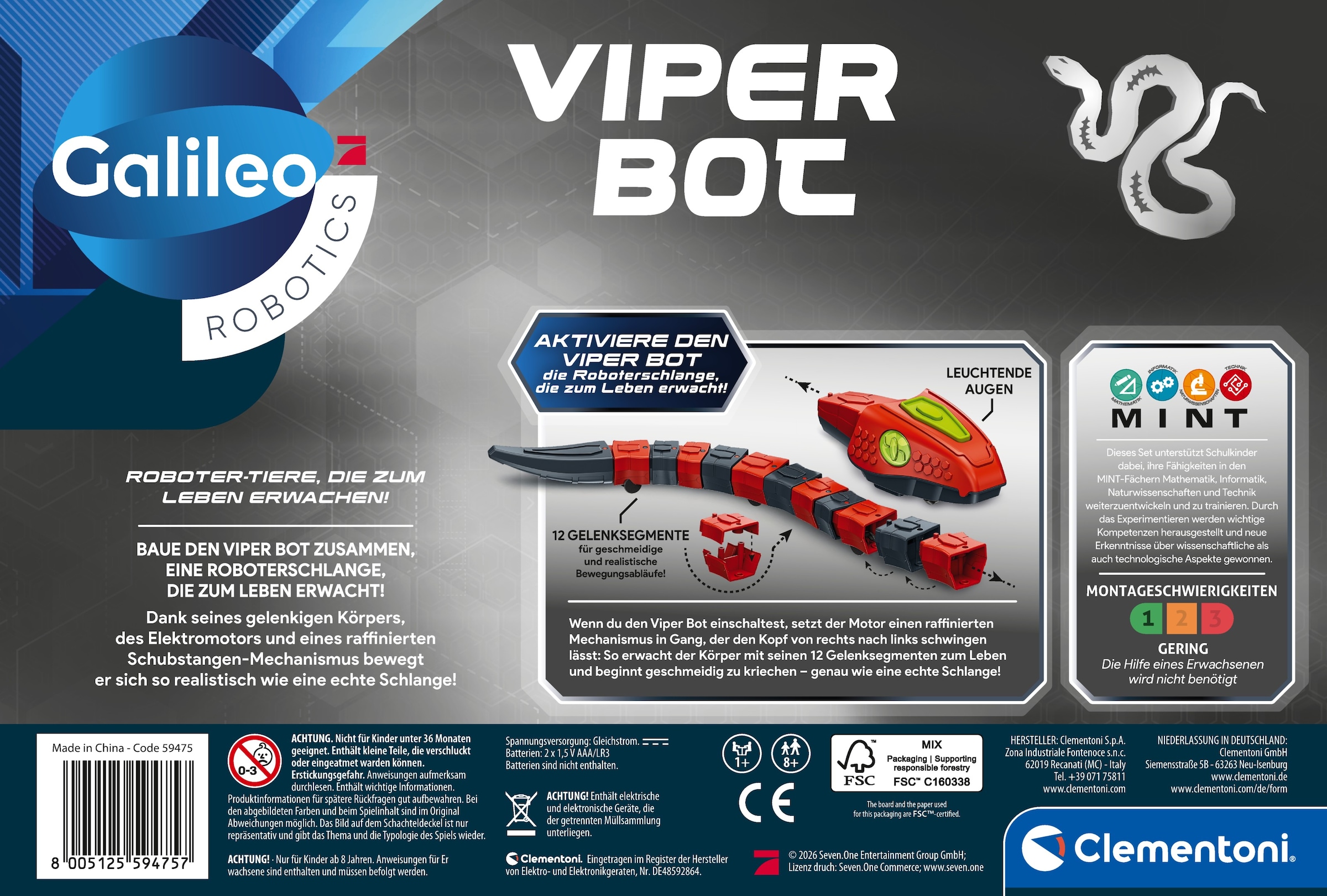 Clementoni® Robotertier »Galileo Robotics, VIPER Bot« mit Licht