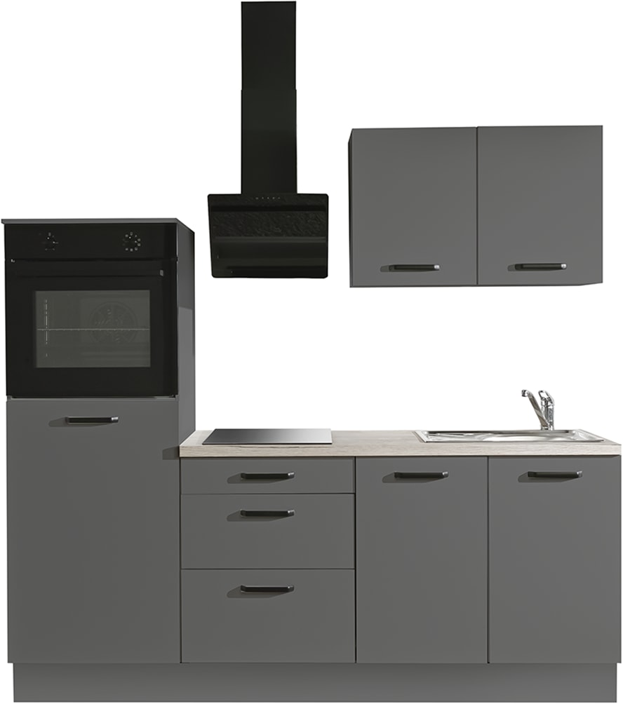 wiho Küchen Küchenzeile "Compact: Kleines Format, große Ausstattung, optional mit E-Geräten" Variante ohne Kühlschrank, Breite 210 cm