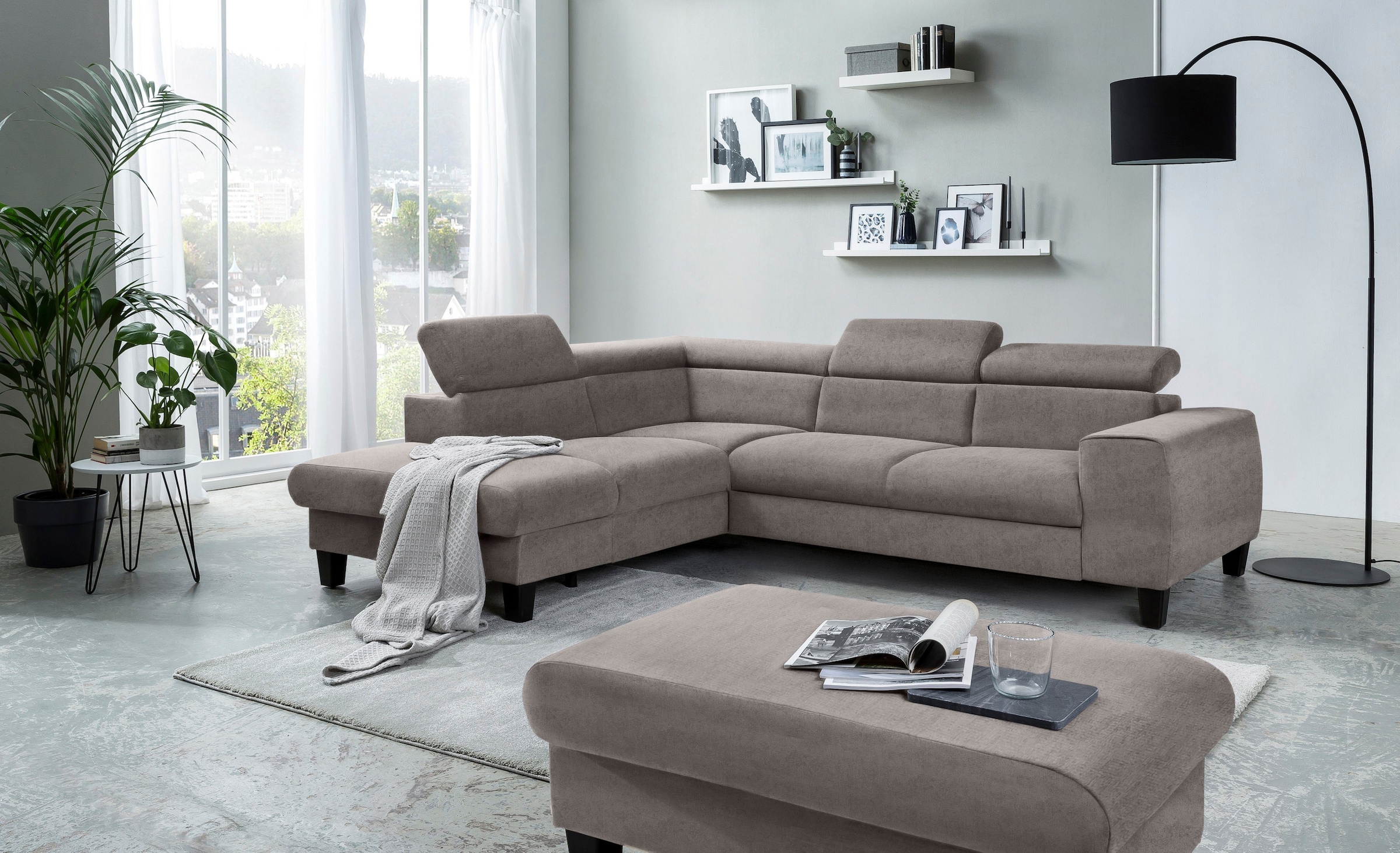 COTTA Polstergarnitur »Morven L-Form«, (Set), Set bestehend aus: Ecksofa mit Kopfteilverstellung & Hocker
