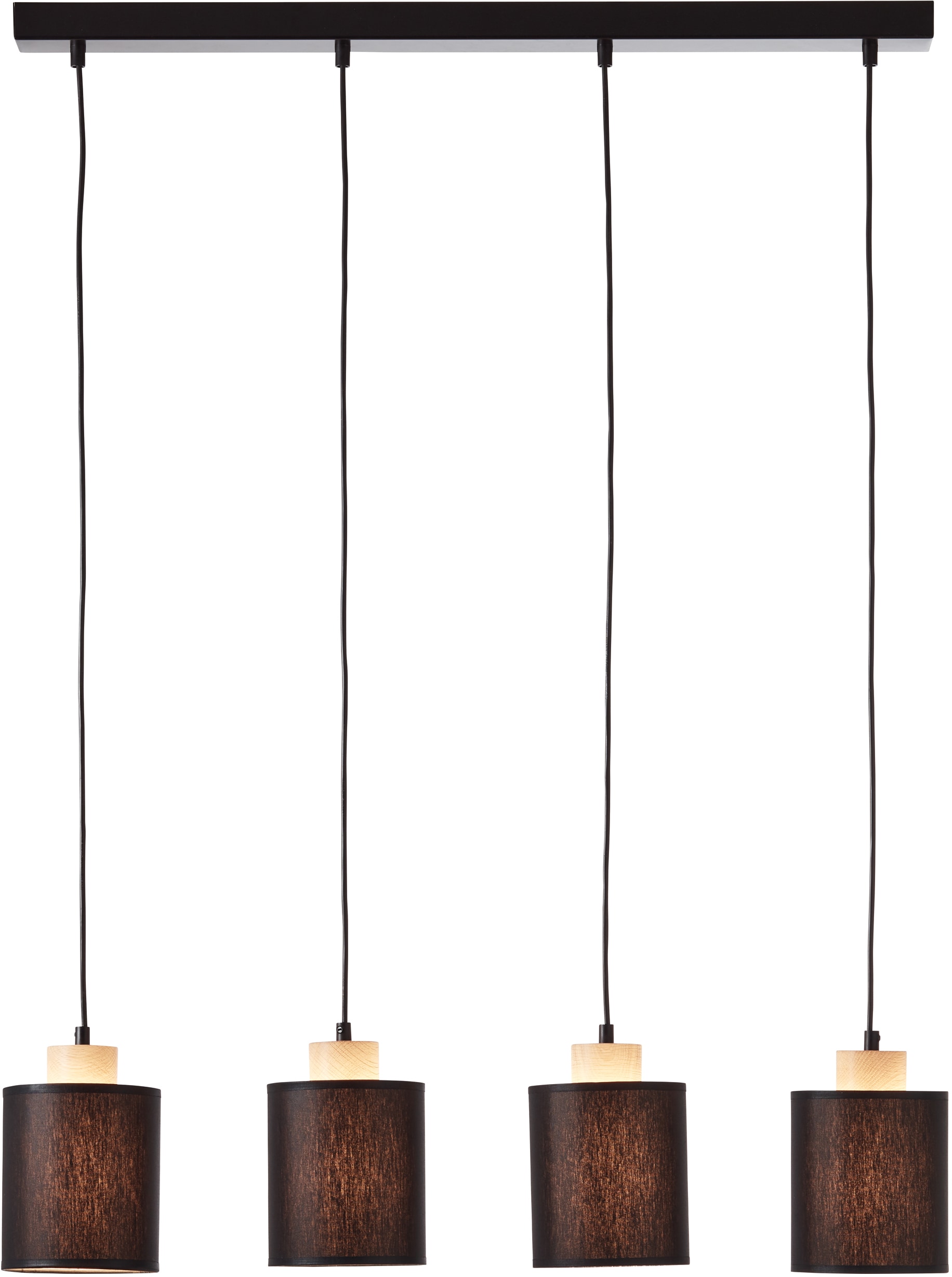 Brilliant Pendelleuchte »Vonnie«, 4 flammig, Leuchtmittel E27 | ohne Leuchtmittel, Stoffschirme, 111cm Höhe, 80 cm Breite, 4 x E27, kürzbar, schwarz/holz