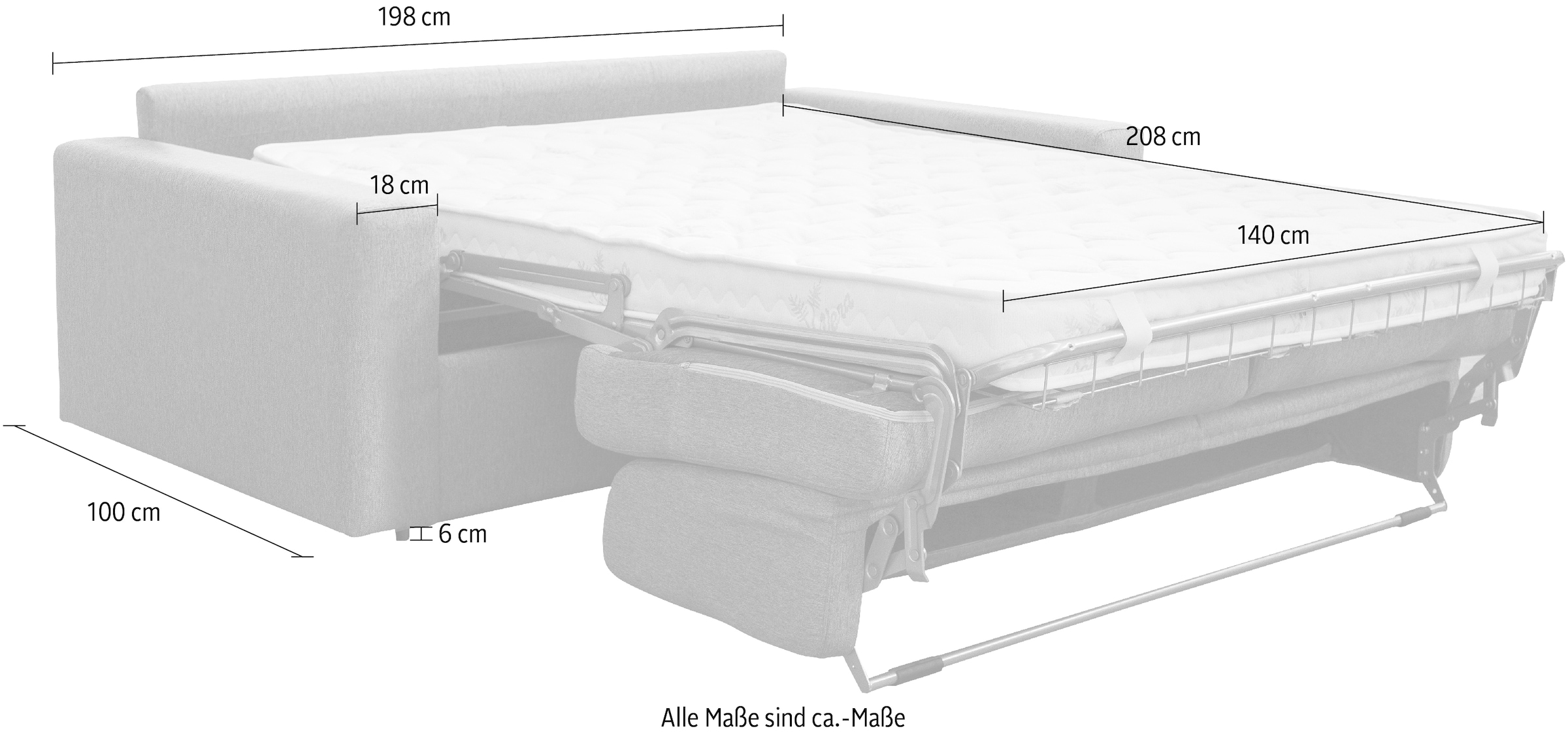 »Sorano«, und Nias Italia 140/205 | Bettunterbau, Schlafsofa klappbaren Matratze Liegefläche UNIVERSAL inklusive cm kaufen
