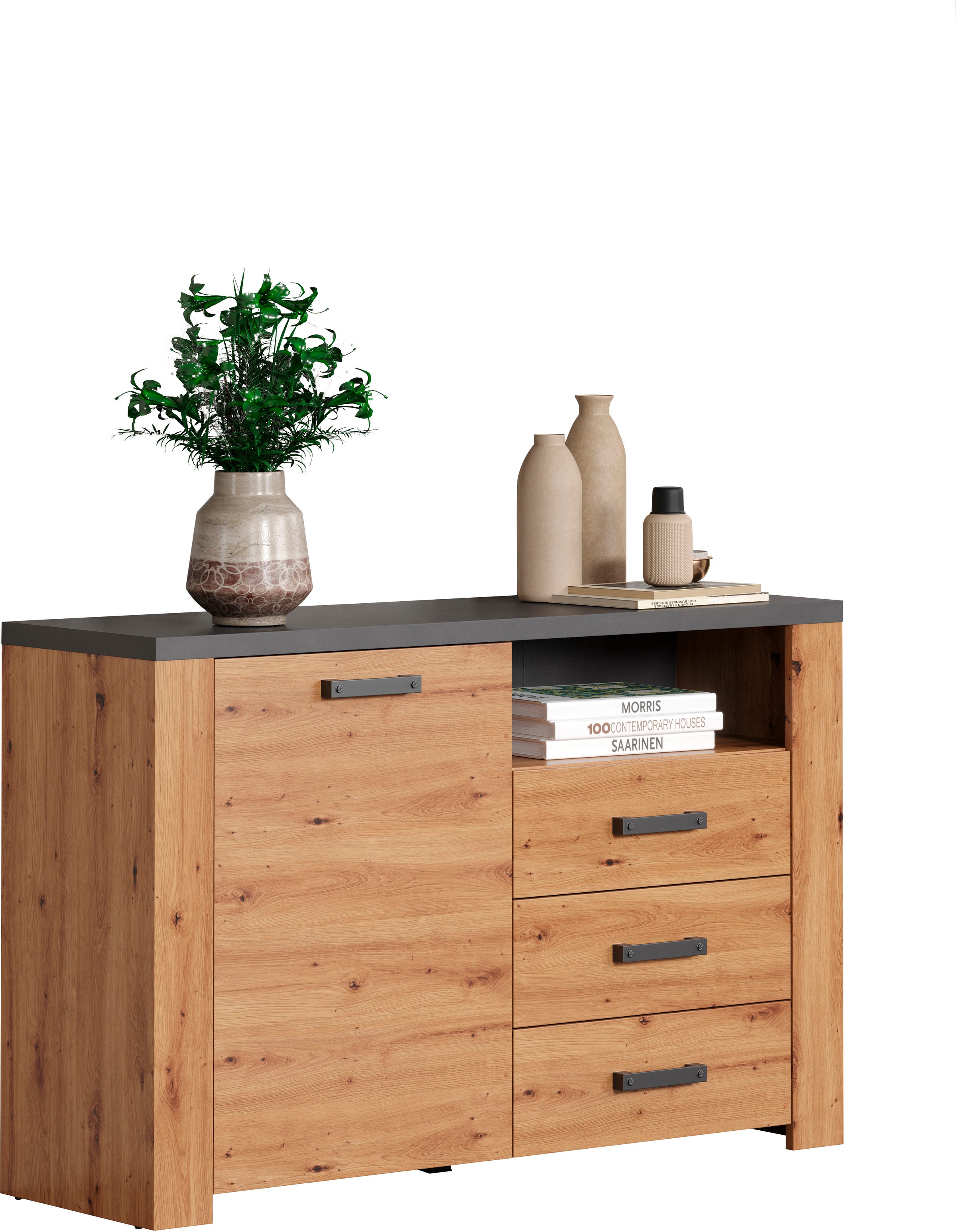Home affaire Sideboard »Ambres«, (1 St.), Kommode, Echtholzoptik, Maße BxH: 127x83 cm, Eiche