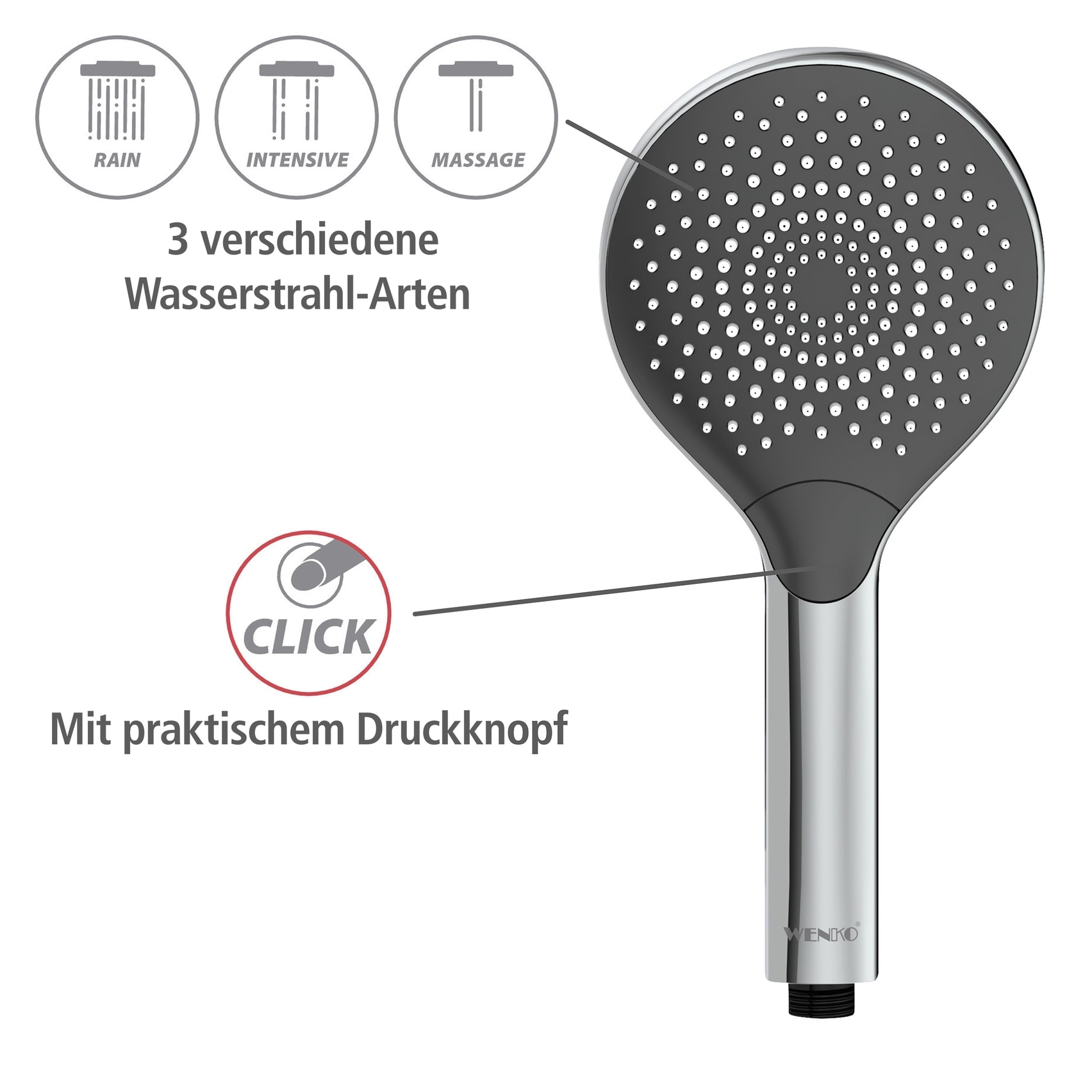 WENKO Handbrause »Watersaving« 3 Strahlarten, Ø 12 cm