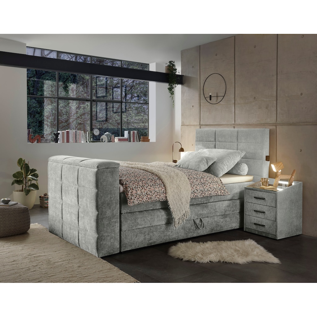 ED EXCITING DESIGN Boxspringbett »Denver«, mir motorisierter TV-Halterung bis 40 Zoll, Duo-Matratze und Bettkasten