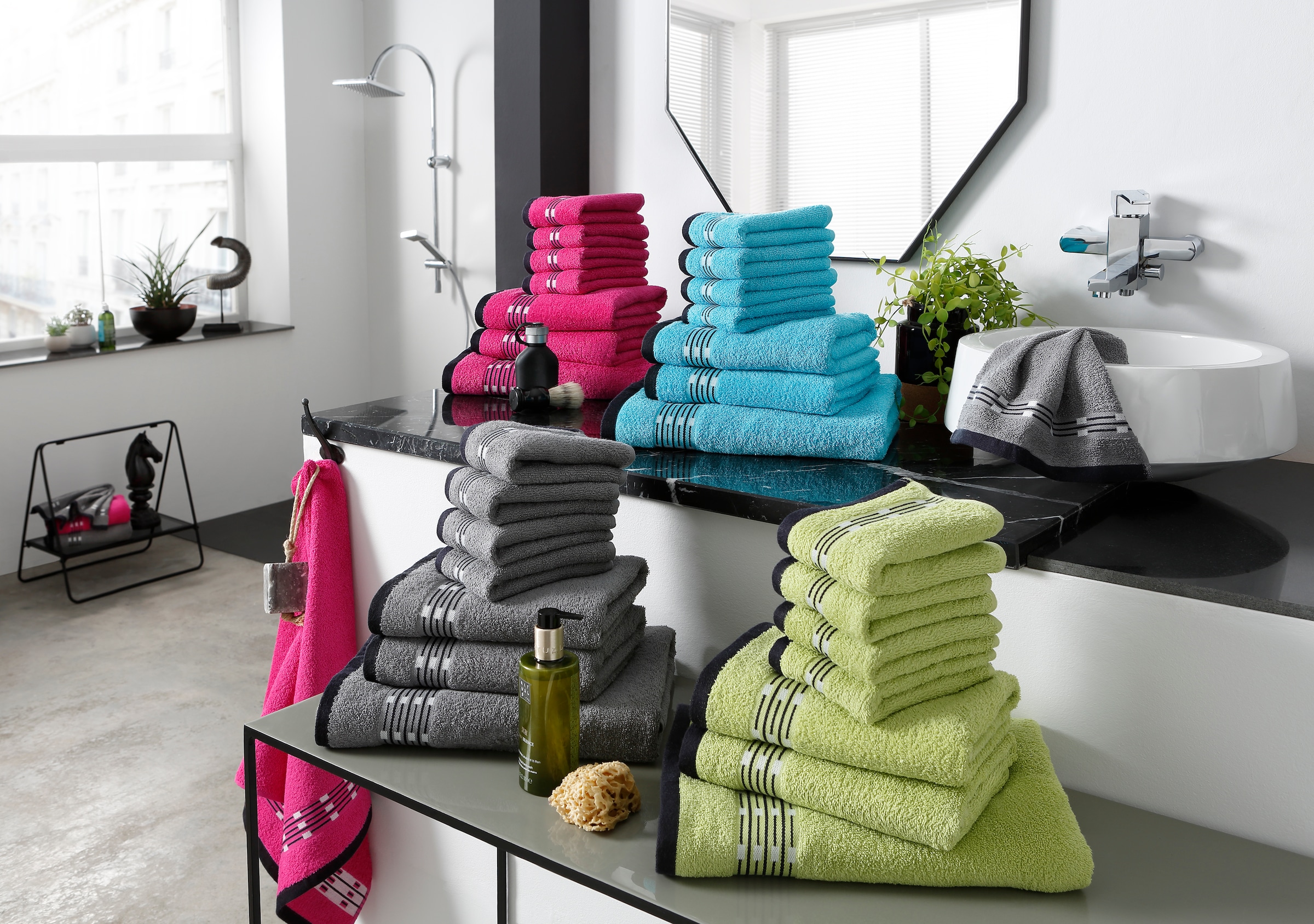 my home Handtuch Set »Jonnie«, 100% Bordüre aus Handtücher mit tlg., Baumwolle, gemusterter Walkfrottee, 7 Handtuchset Set