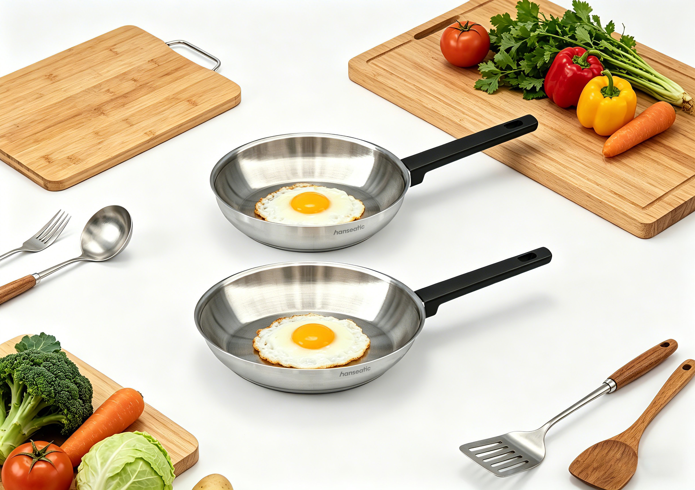 Hanseatic Pfannen-Set »SMART« Edelstahl 18/10 Set, 1x Pfanne Ø 24 cm und 28 cm, 2 tlg. ohne Beschichtung, energiesparend, für alle Herdarten, inkl. Induktion