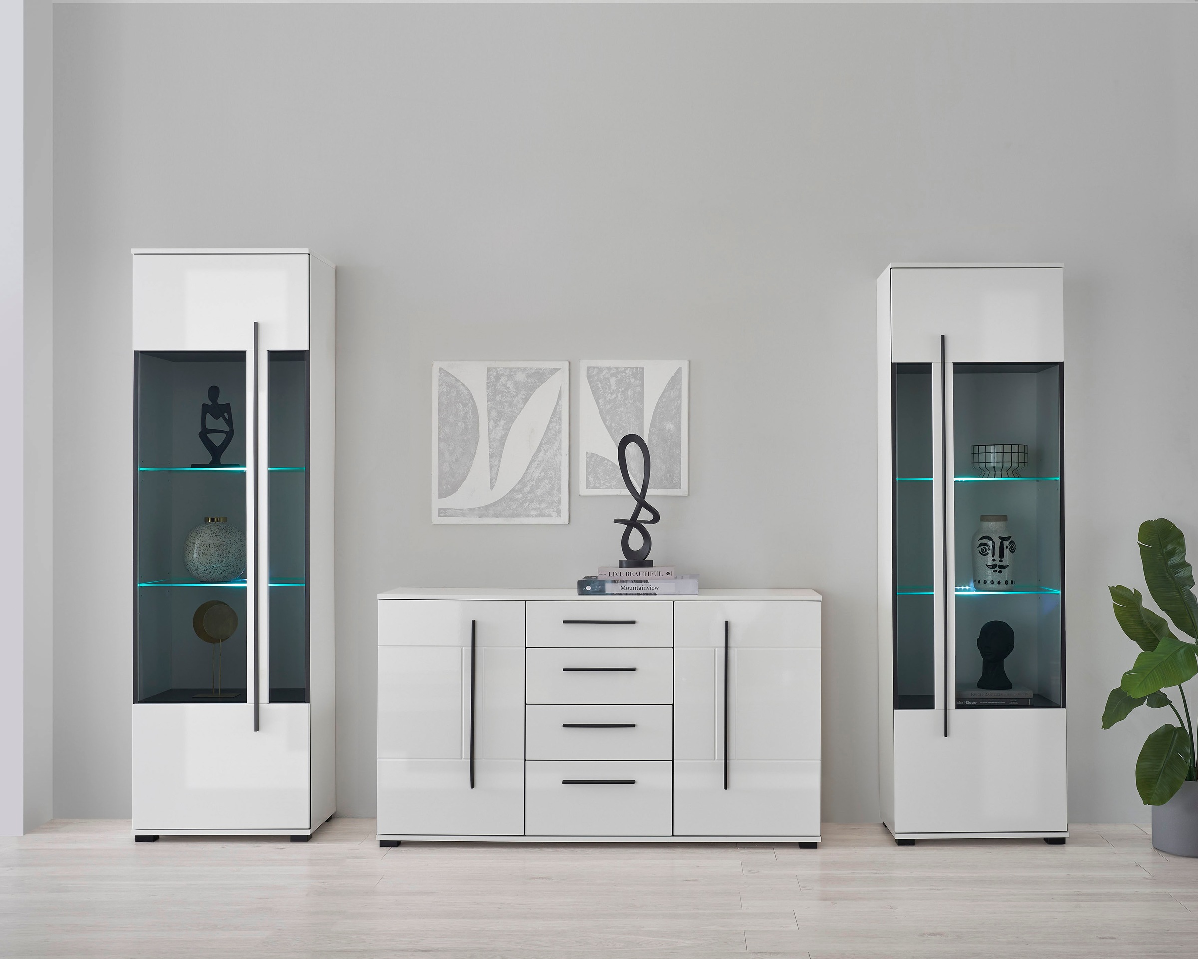 Home affaire Sideboard »Cantara, moderner Schrank, Kommode in Eiche Evoke oder weiß« schwarze Stangengriffe, ausreichend Stauraum, vielseitig einsetzbar