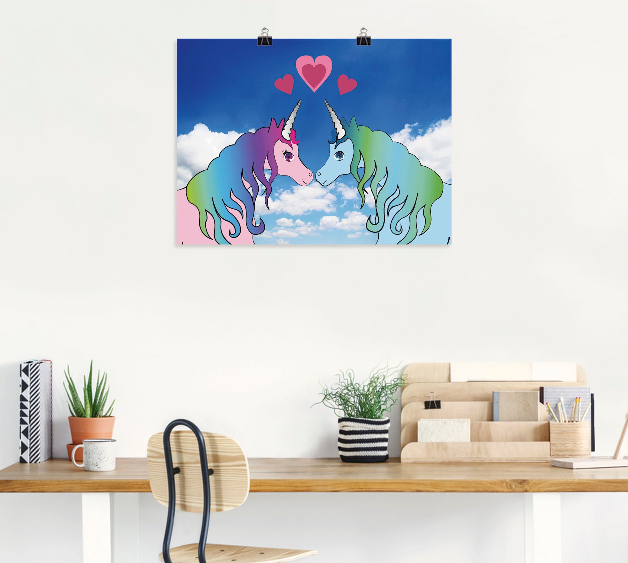 Artland Wandbild »Küssende Einhörner«, Animal Fantasy, (1 St.), als Leinwandbild, Wandaufkleber oder Poster in versch. Größen