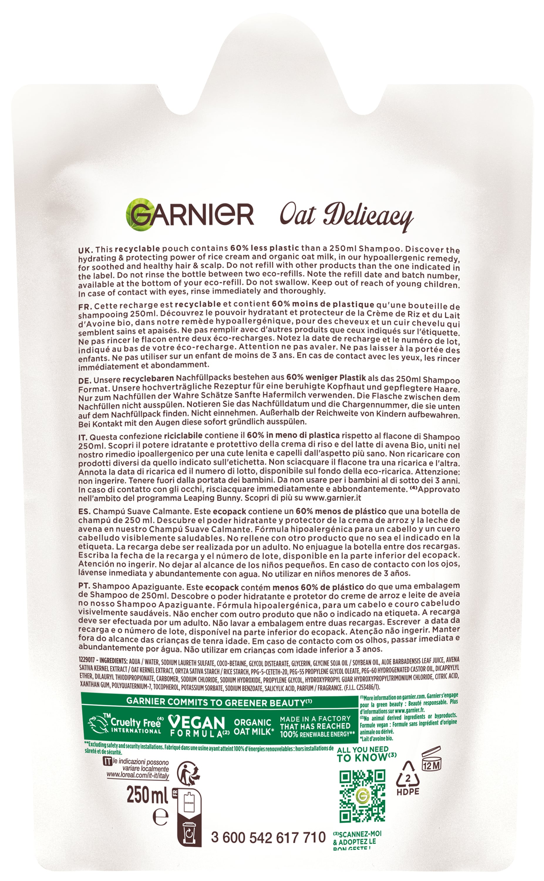 GARNIER Haarshampoo »Wahre Schätze Sanfte Hafermilch Nachfüllpack« Empfindliches Haar