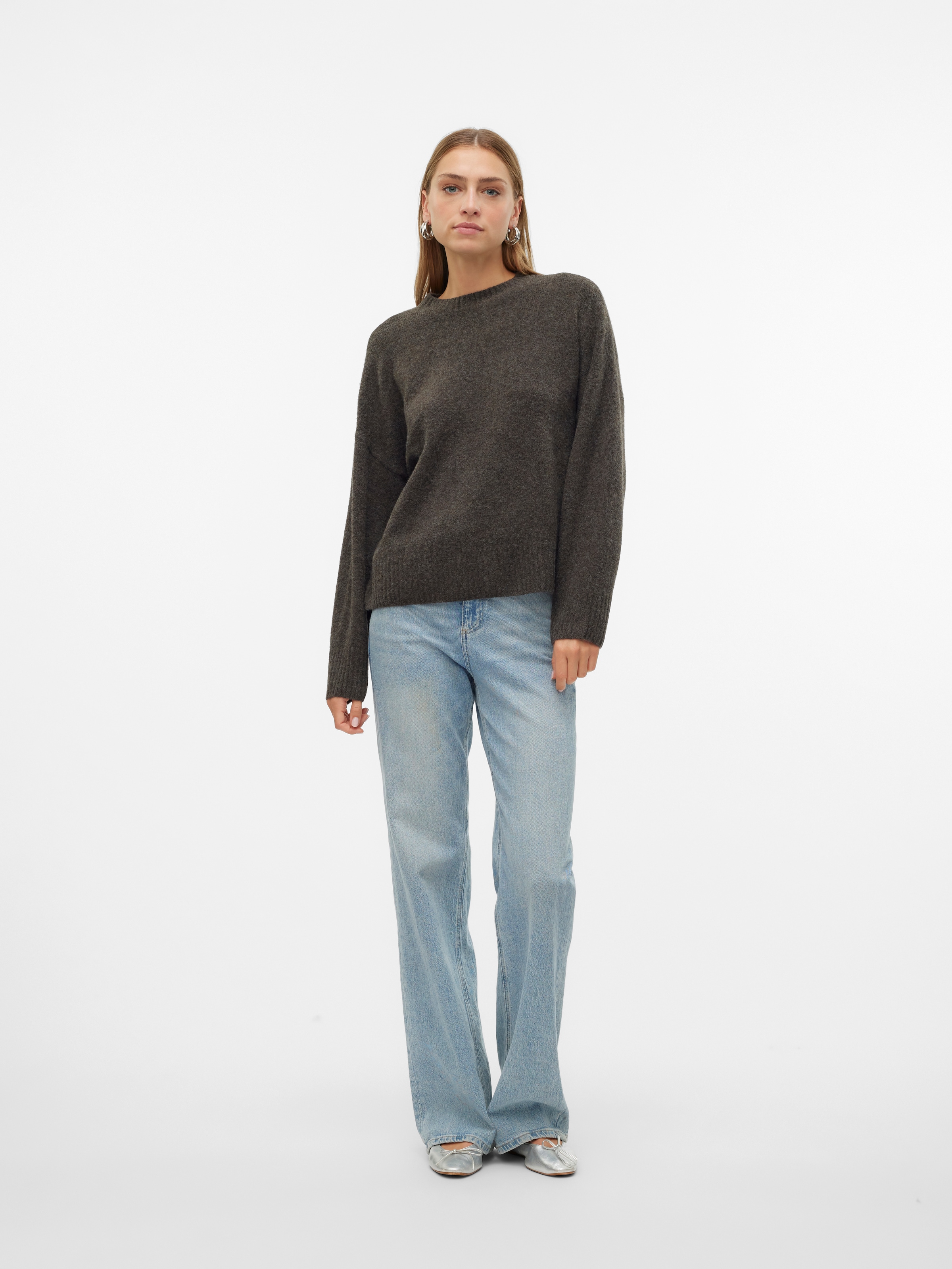 Vero Moda Strickpullover »VMBOOM LS O-NECK PULLOVER GA NOOS« Materialmix, loose fit