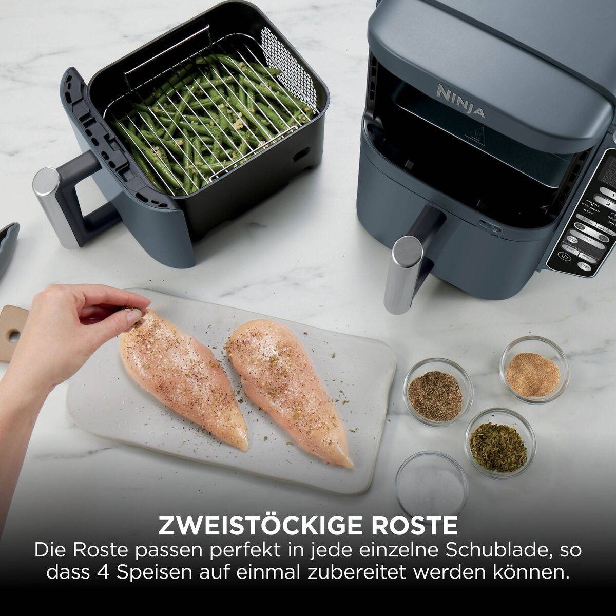 NINJA Heißluftfritteuse »Ninja Double Stack XL Heißluftfritteuse mit 2 Schubladen 9,5 L – Blau« 2450 W