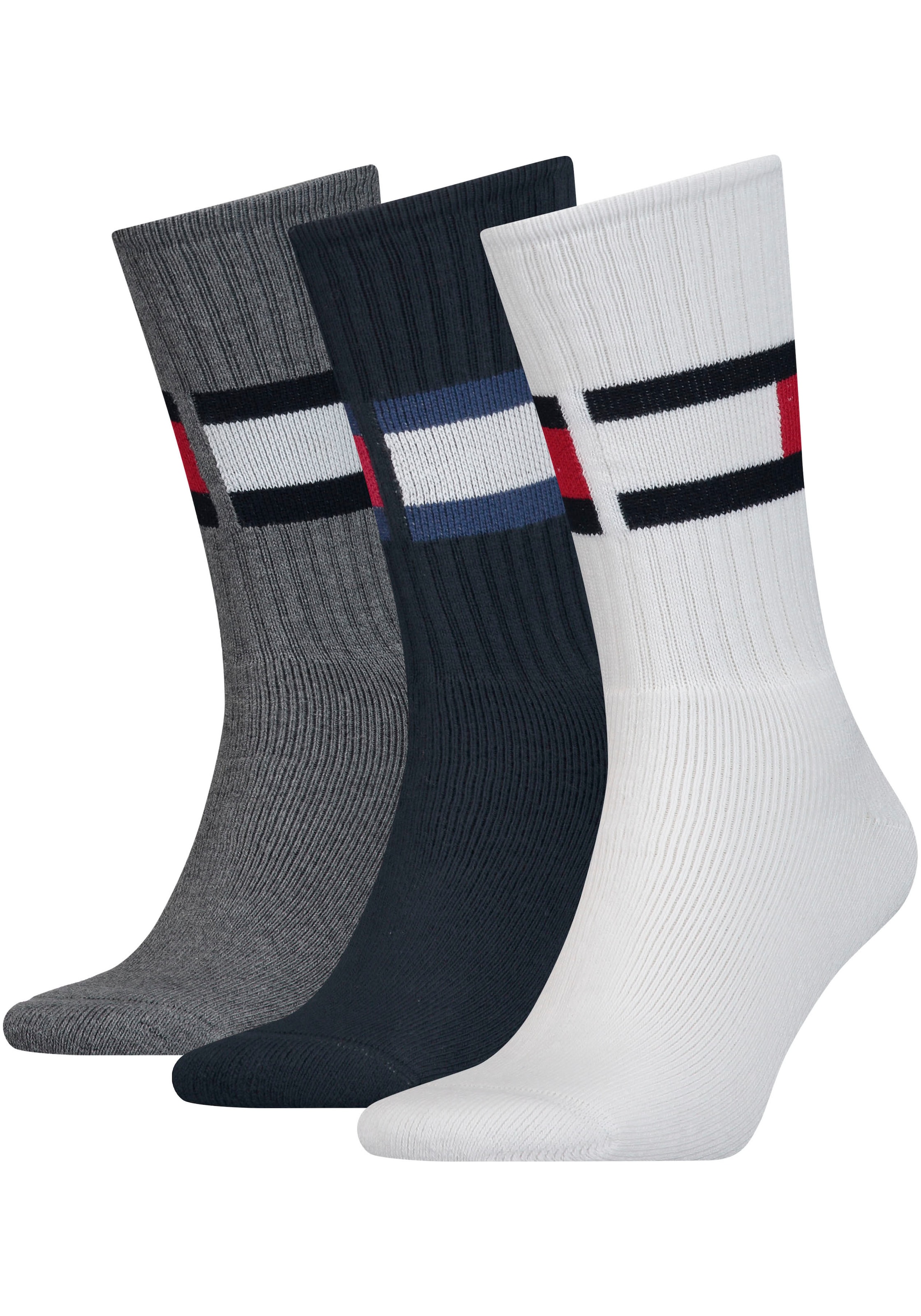 Tommy Hilfiger Sportsocken »TH bei Flag-Logo (Packung, Crew 3 Socks großem 3-pack«, Mit Paar)
