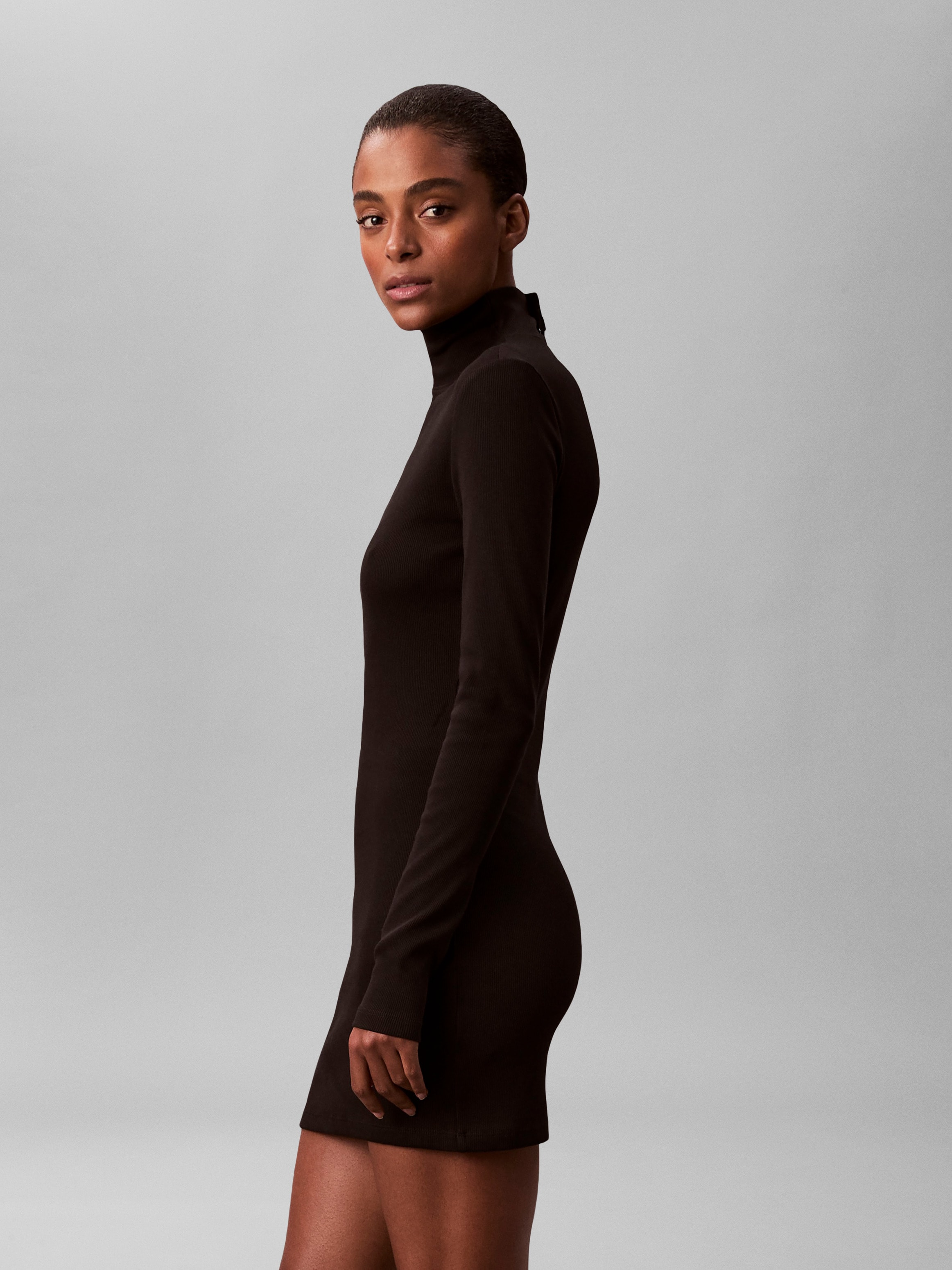 Calvin Klein Minikleid Ohne Tasche Figurbetonte Passform mit Stehkragen
