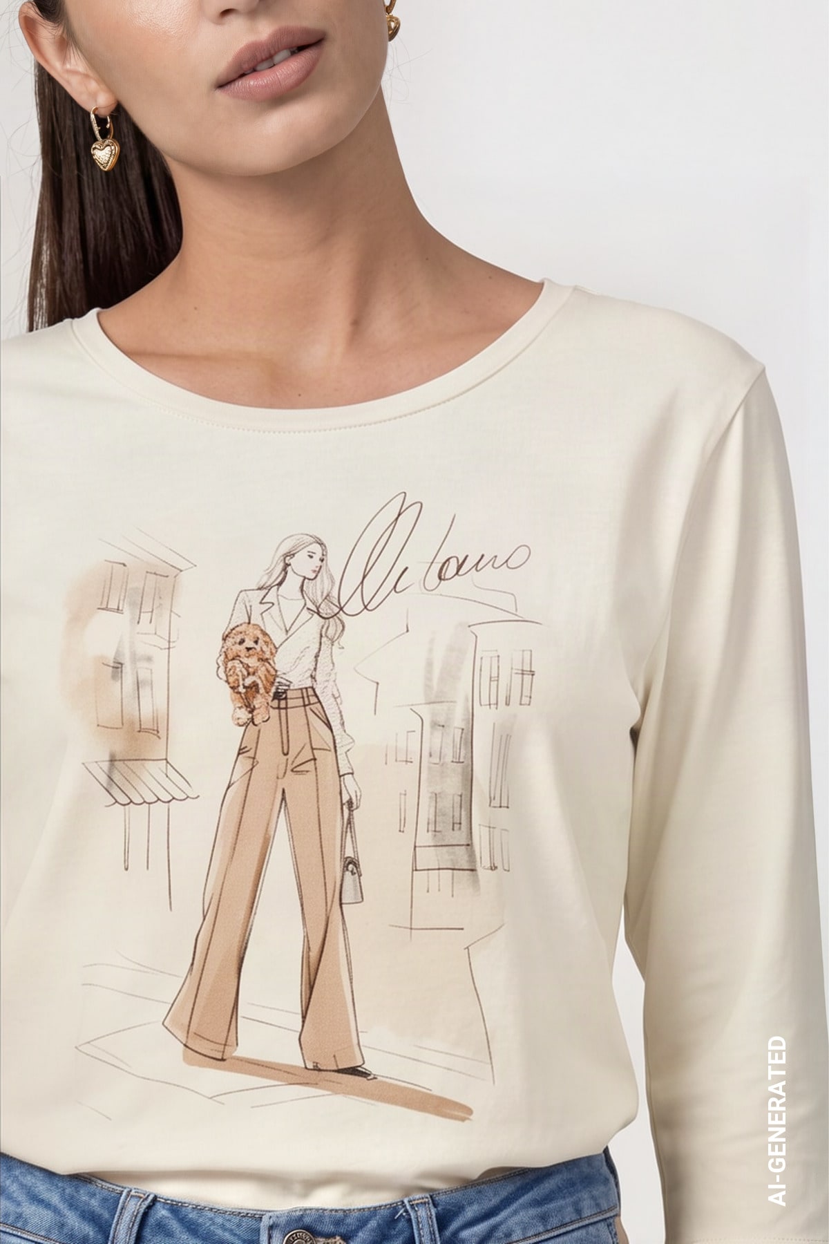 Monari 3/4-Arm-Shirt »Shirt Frau + Hund« Regular fit mit Rundhalsausschnitt