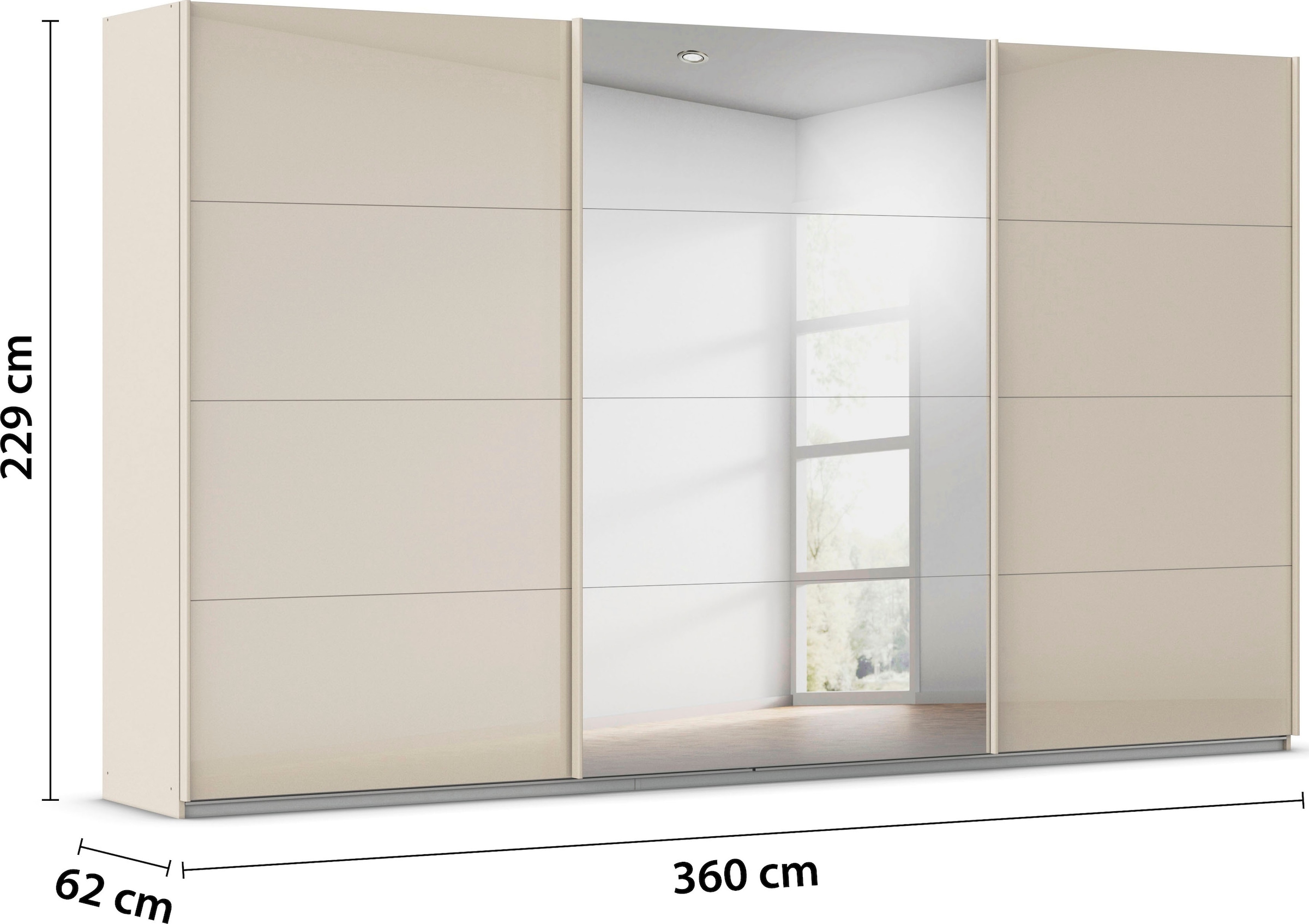 rauch Schwebetürenschrank »Kleiderschrank Kleiderschränke Schrank Garderobe AGORDO mit Glasfront«, durchdachte Innenausstattung, in 4 Breiten und 2 Höhen MADE IN GERMANY